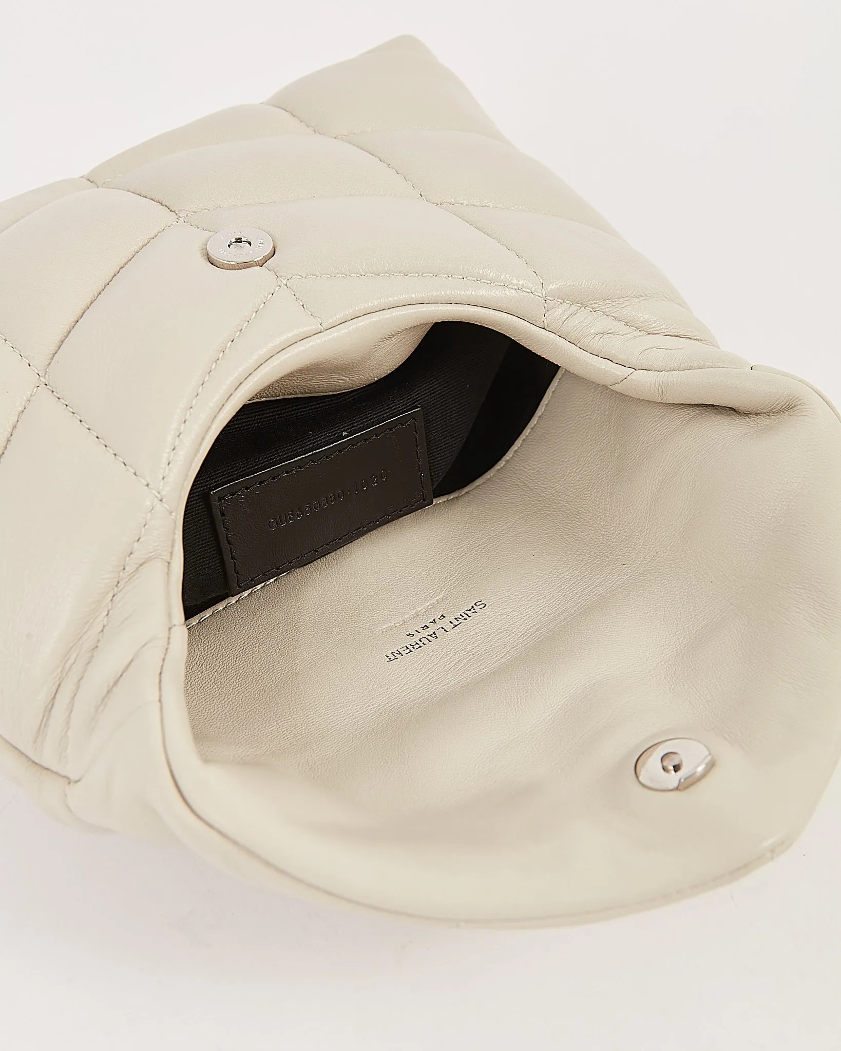 Saint Laurent Off White Monogram Quilted Small Puffer Pouch