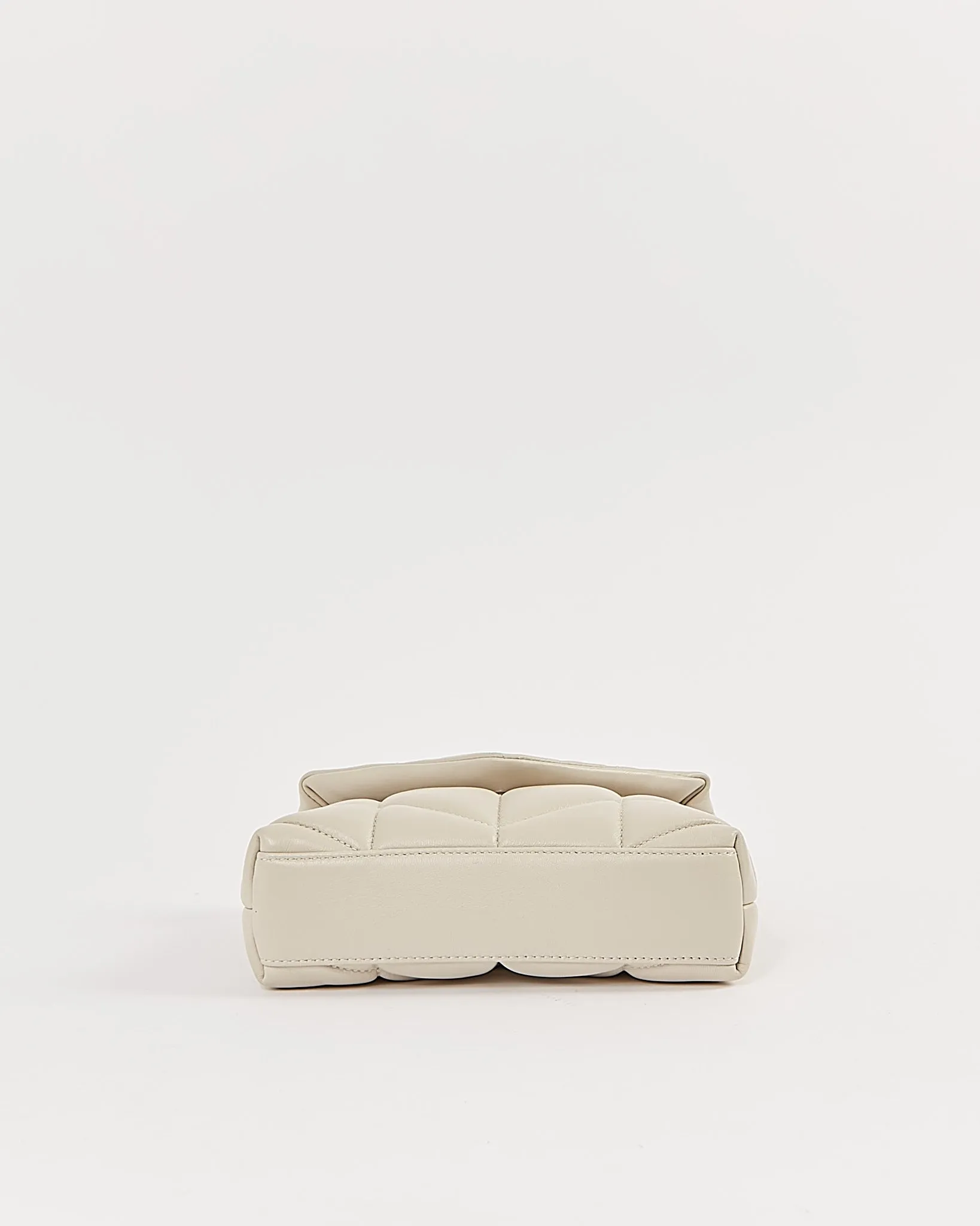 Saint Laurent Off White Monogram Quilted Small Puffer Pouch