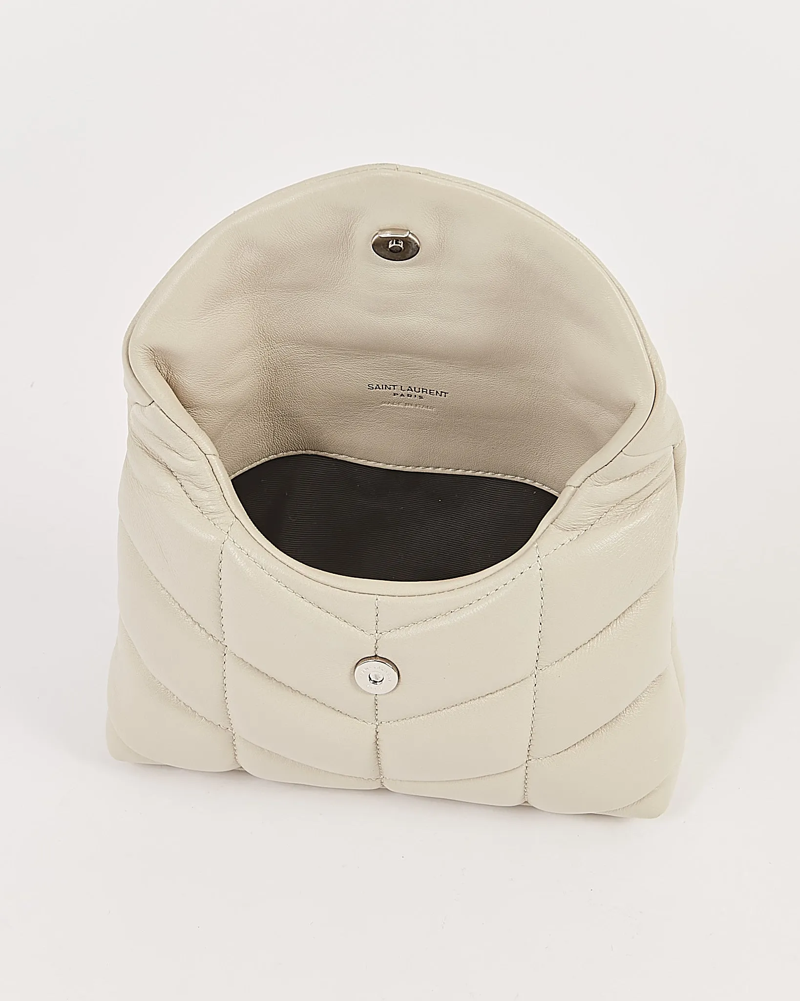 Saint Laurent Off White Monogram Quilted Small Puffer Pouch