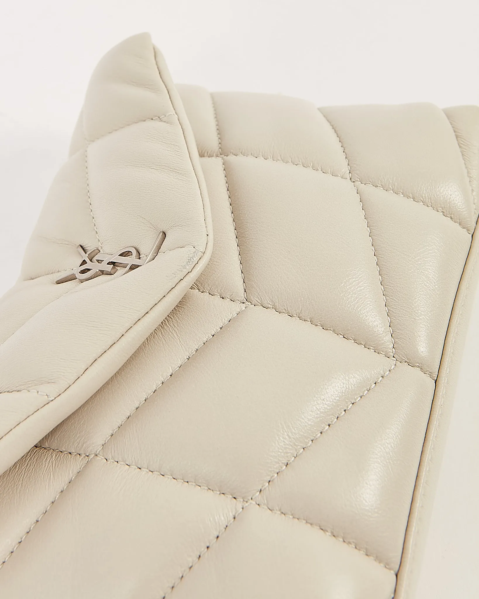 Saint Laurent Off White Monogram Quilted Small Puffer Pouch