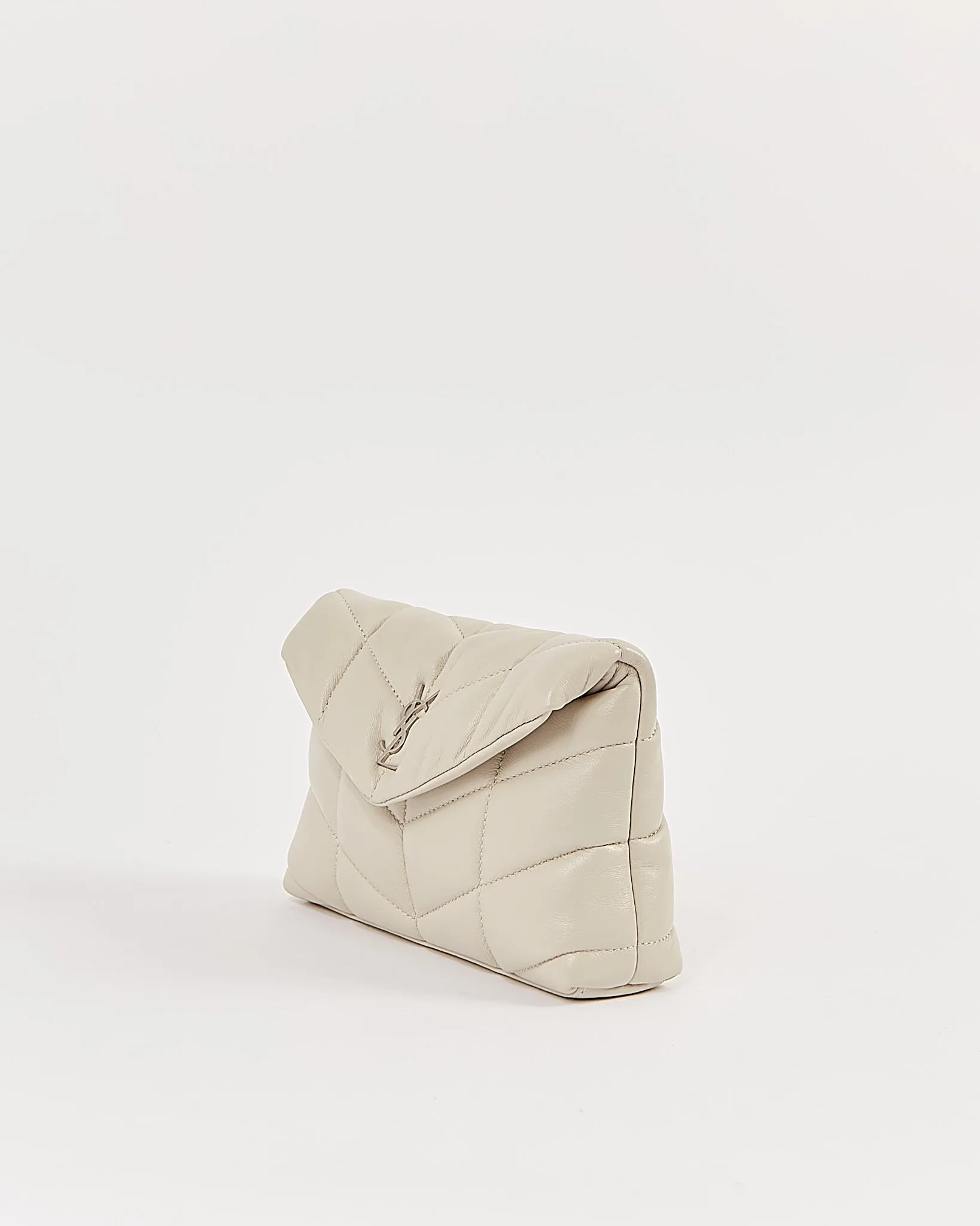 Saint Laurent Off White Monogram Quilted Small Puffer Pouch