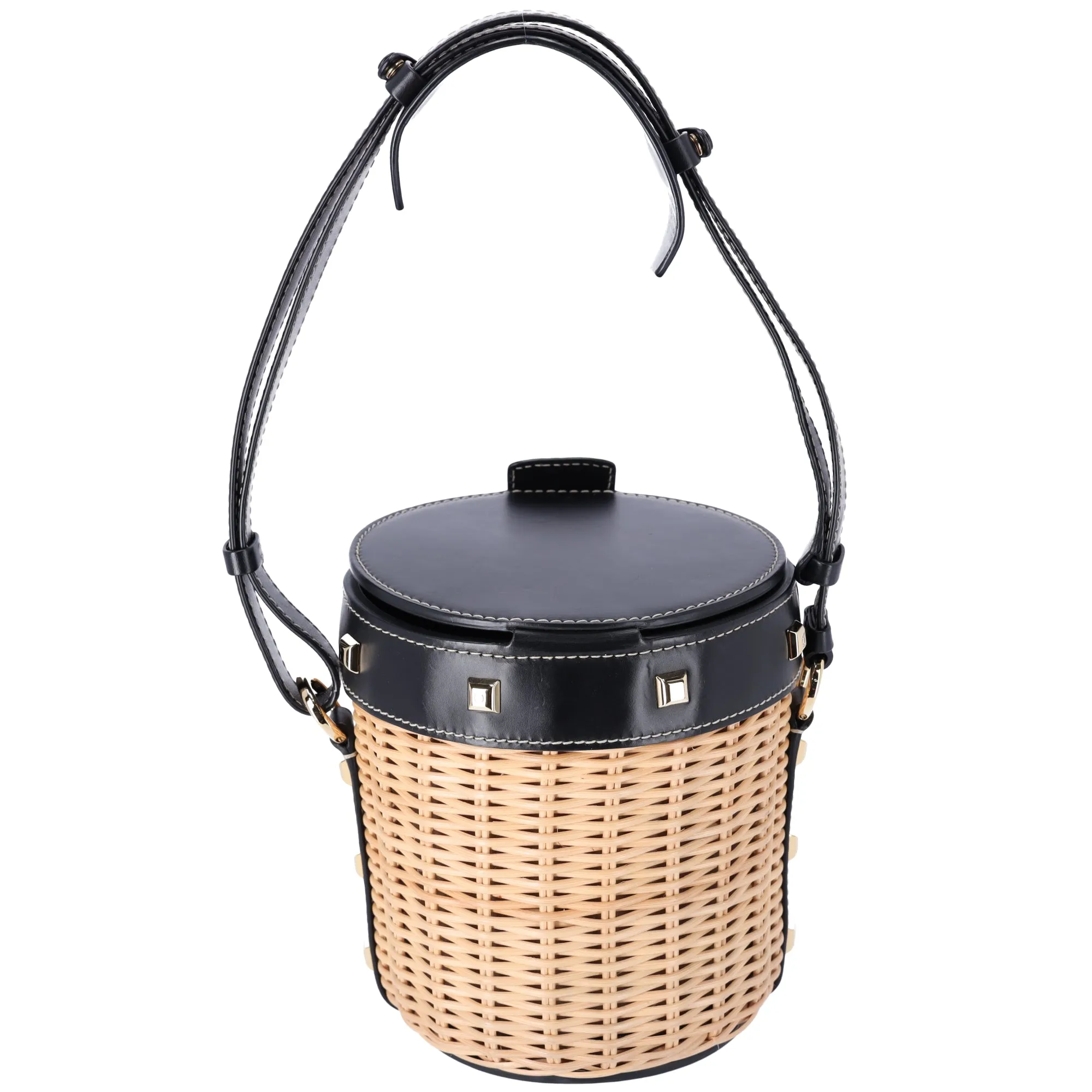 Salvatore Ferragamo Gancini Drawstring Bucket Bag Wicker Studded Leather   Pouch