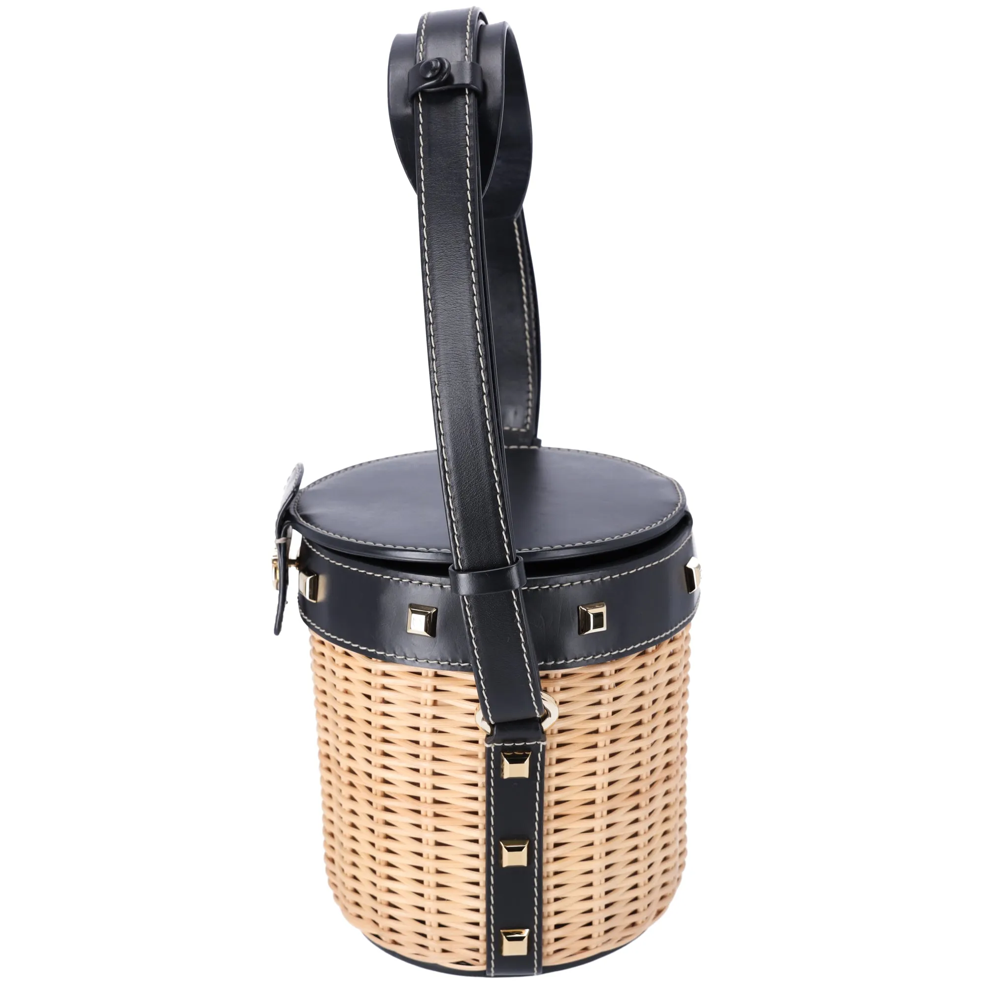 Salvatore Ferragamo Gancini Drawstring Bucket Bag Wicker Studded Leather   Pouch