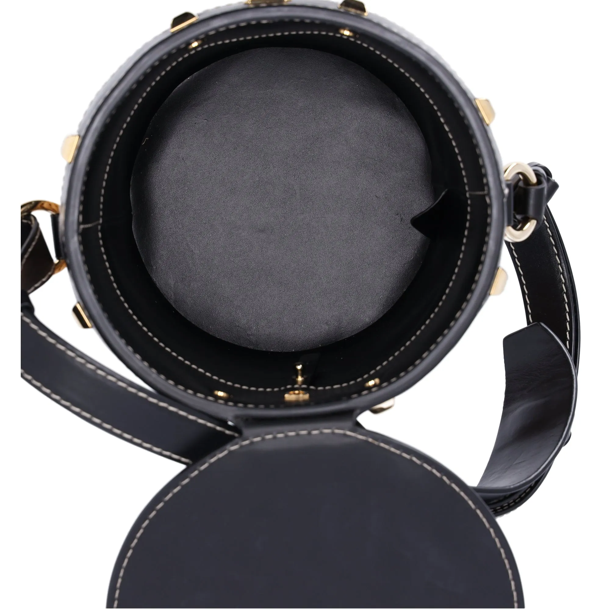 Salvatore Ferragamo Gancini Drawstring Bucket Bag Wicker Studded Leather   Pouch