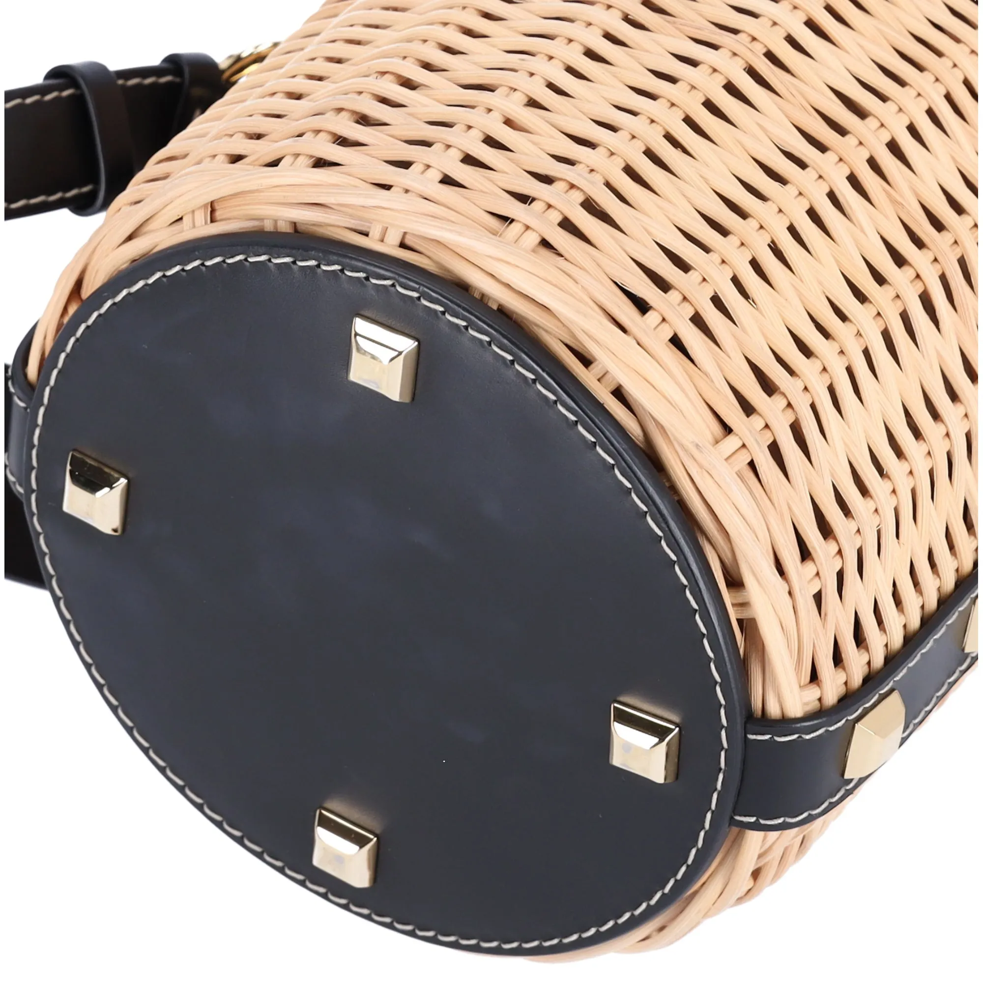 Salvatore Ferragamo Gancini Drawstring Bucket Bag Wicker Studded Leather   Pouch
