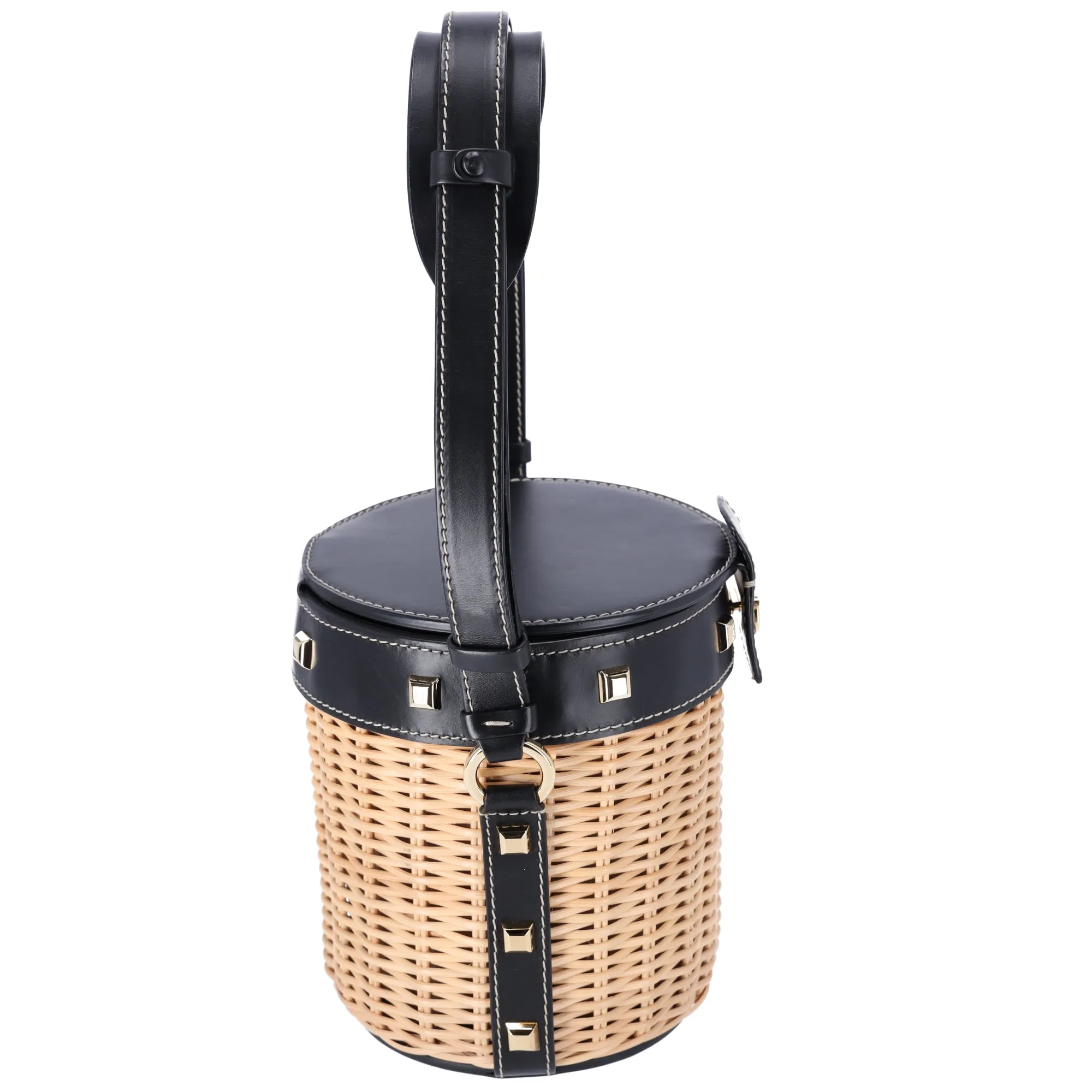 Salvatore Ferragamo Gancini Drawstring Bucket Bag Wicker Studded Leather   Pouch