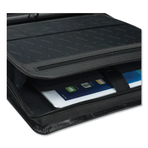 Samsill® Leather Multi-Ring Zippered Portfolio, Two-Part, 1" Cap, 11 X 13 1/2, Black