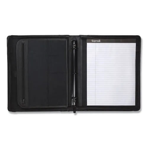 Samsill® Leather Multi-Ring Zippered Portfolio, Two-Part, 1" Cap, 11 X 13 1/2, Black