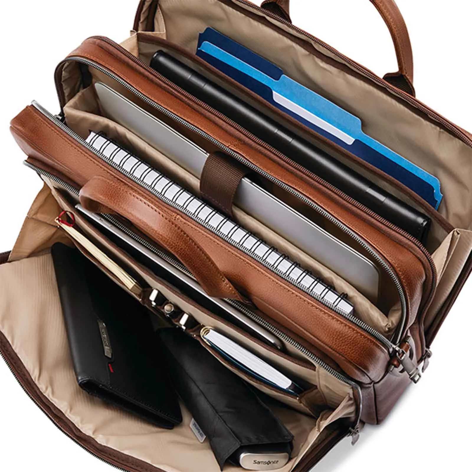Samsonite Classic Leather 15.6 Inch Top Loader Cognac