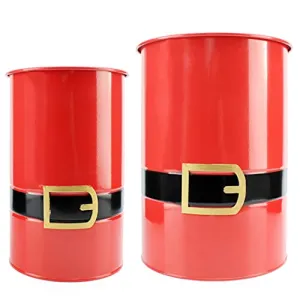 Santa Christmas Greenery Buckets (Set of 2, Red)