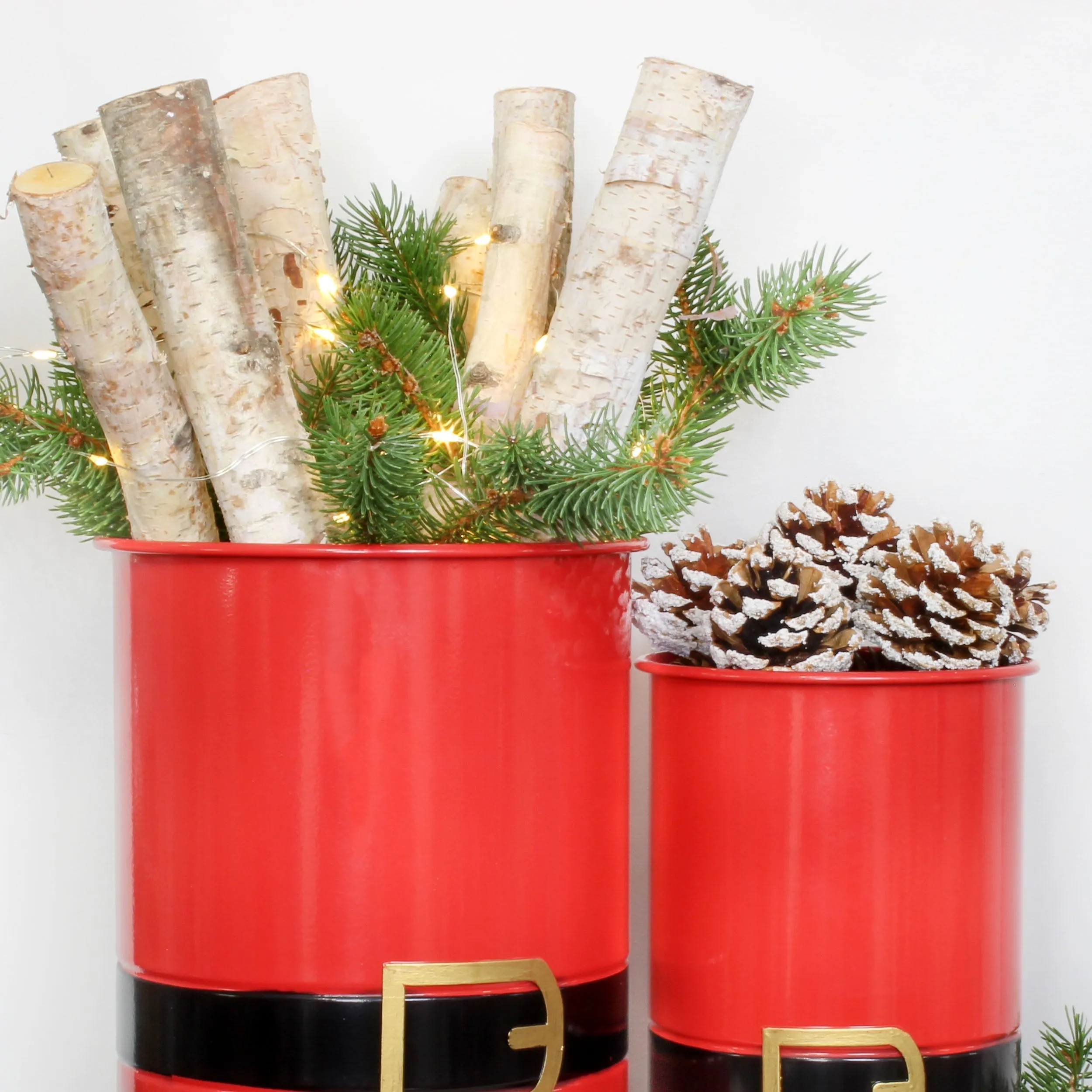 Santa Christmas Greenery Buckets (Set of 2, Red)