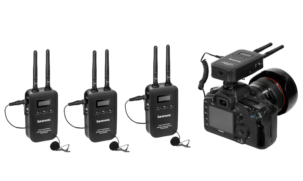 Saramonic VMICLINK5-3TX-PLUS-RX Camera-Mount Digital Wireless Microphone System 3 Bodypack Transmitters and Lavalier Mics (5.8 GHz)