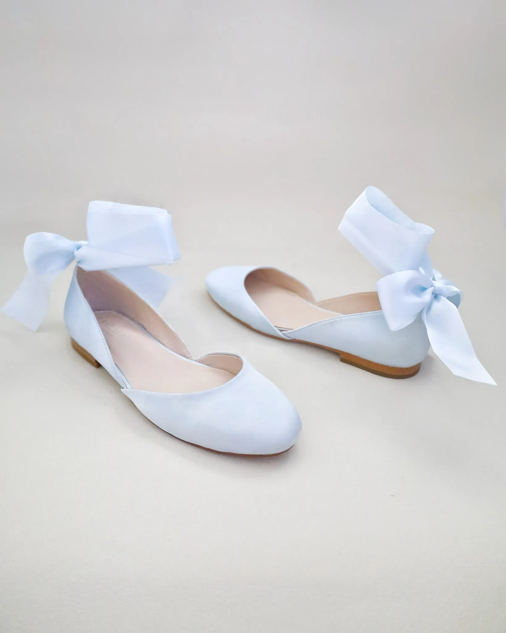Satin Round Toe Bridal Flat with Wrapped Ribbon Tie