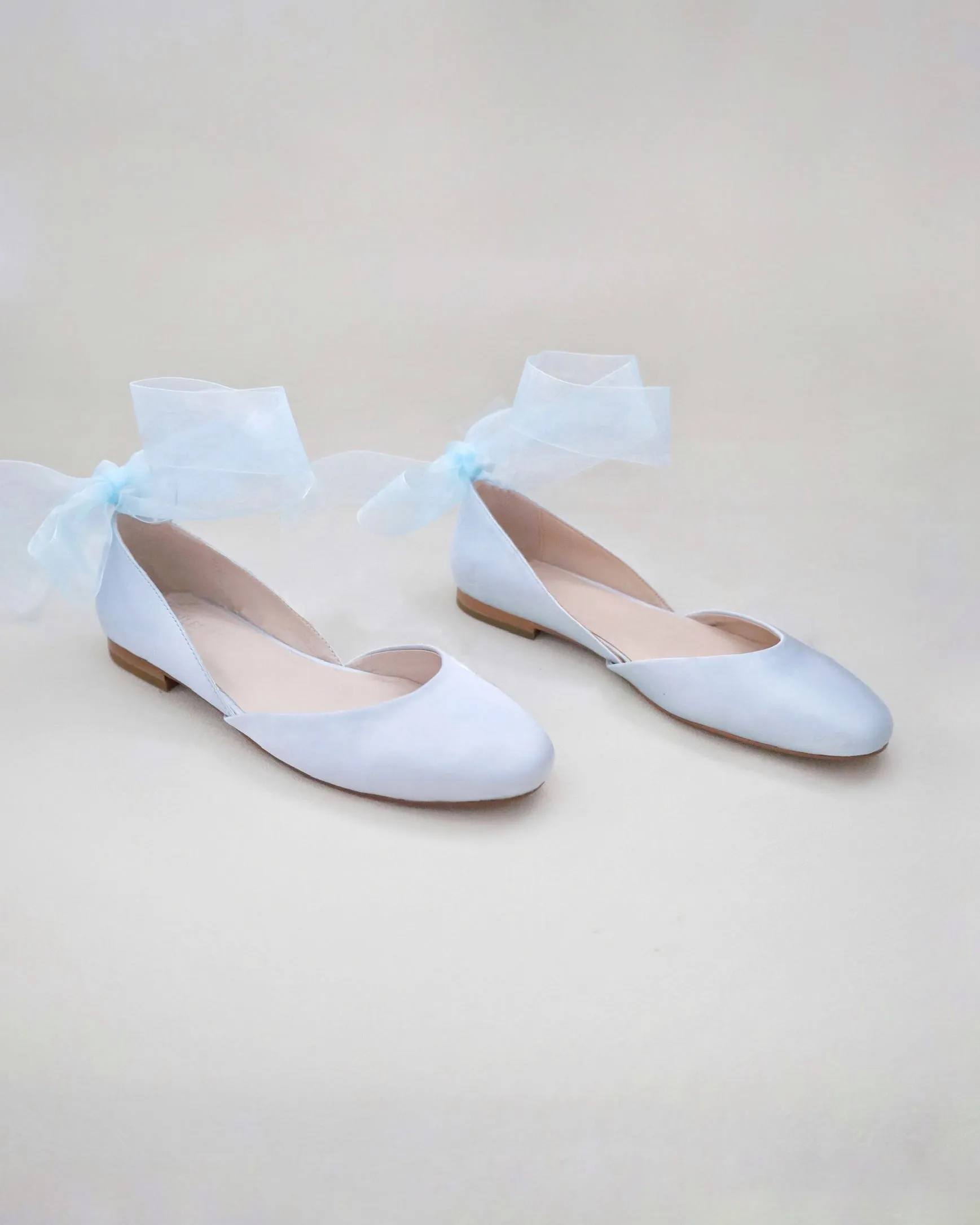 Satin Round Toe Bridal Flat with Wrapped Ribbon Tie
