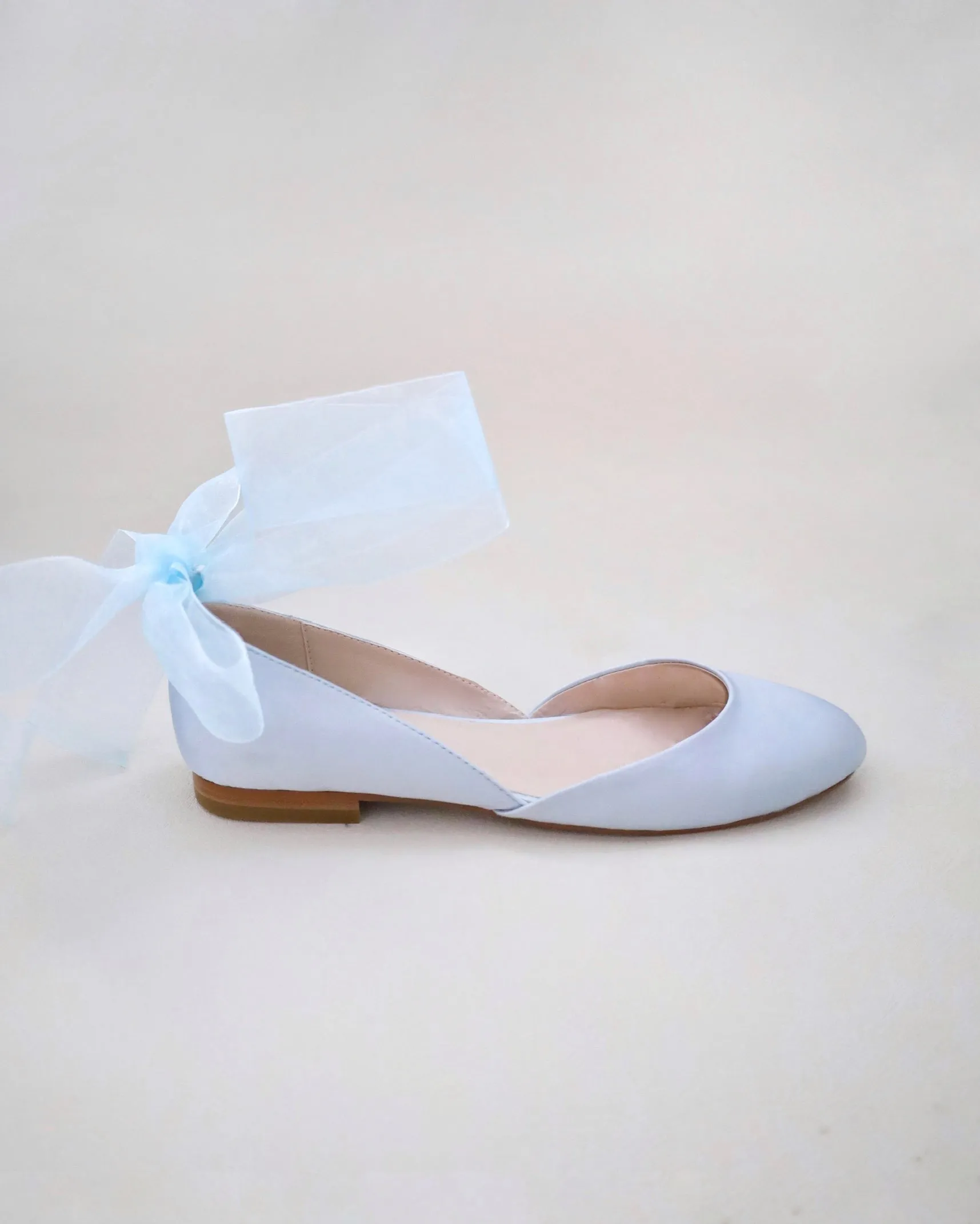 Satin Round Toe Bridal Flat with Wrapped Ribbon Tie