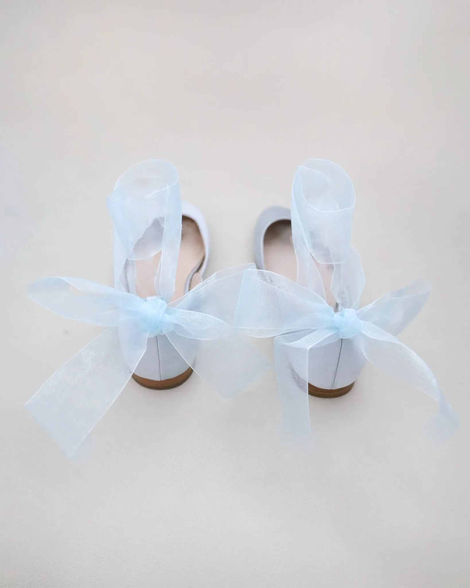 Satin Round Toe Bridal Flat with Wrapped Ribbon Tie
