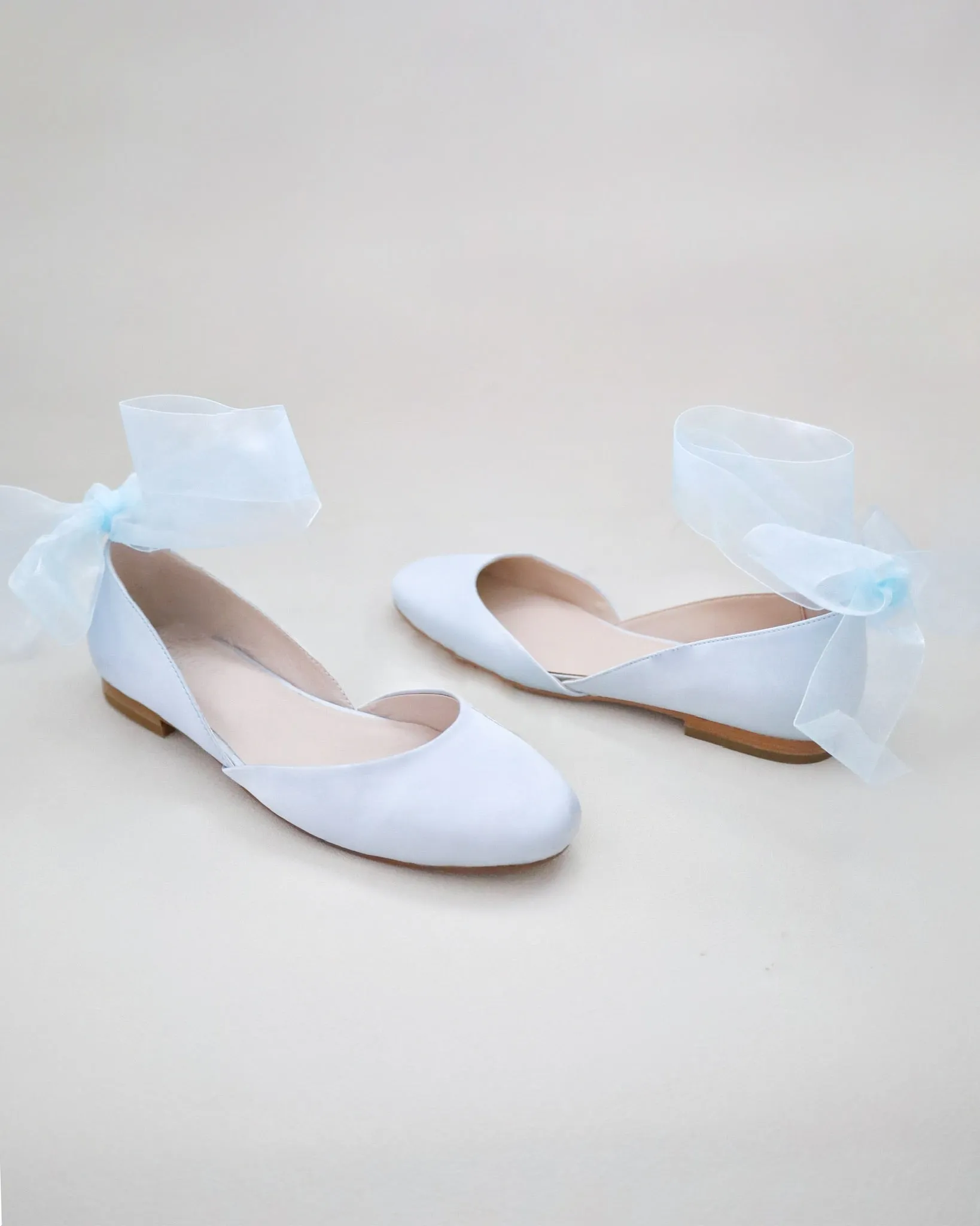 Satin Round Toe Bridal Flat with Wrapped Ribbon Tie