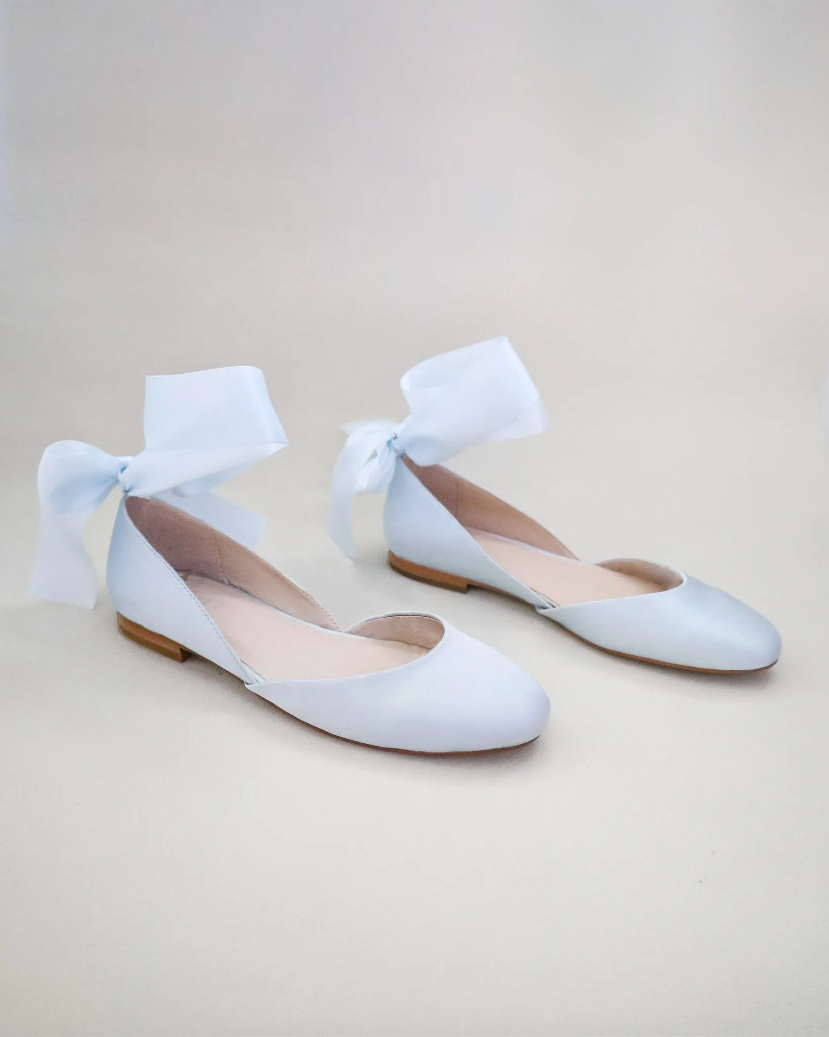 Satin Round Toe Bridal Flat with Wrapped Ribbon Tie