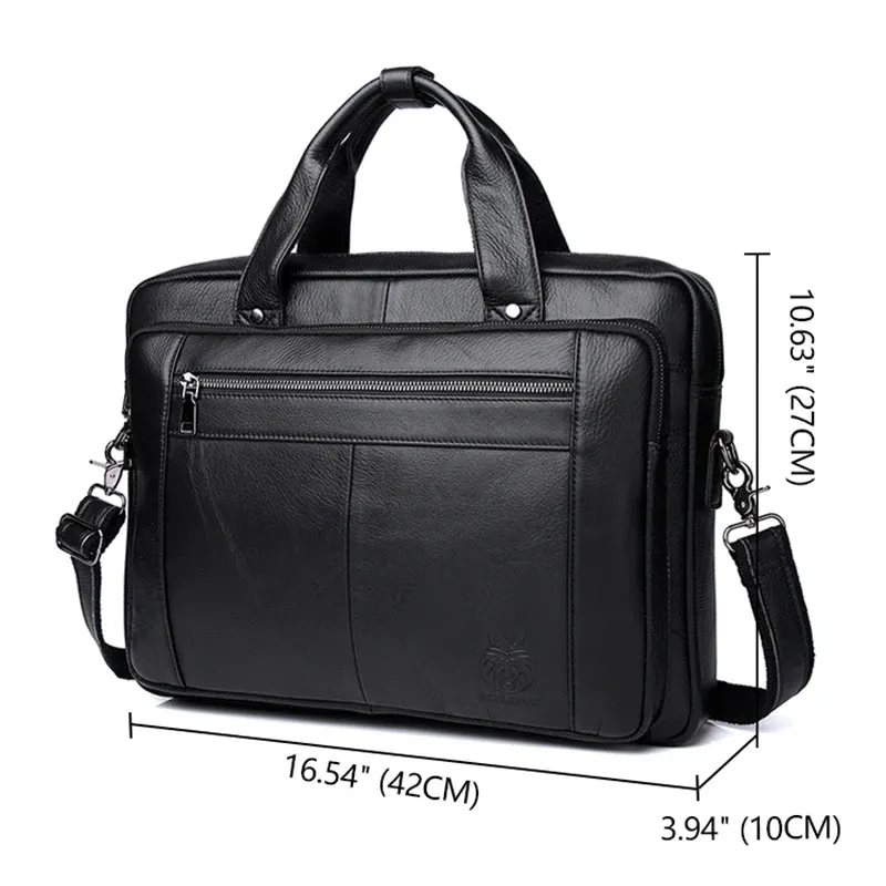 SCHLATUM Genuine Leather Bussiness Briefcases Black for Men luxury handbags Laptop Briefcase Bags 16 inch Office Computer bag
