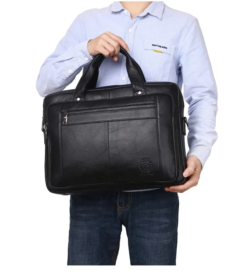 SCHLATUM Genuine Leather Bussiness Briefcases Black for Men luxury handbags Laptop Briefcase Bags 16 inch Office Computer bag