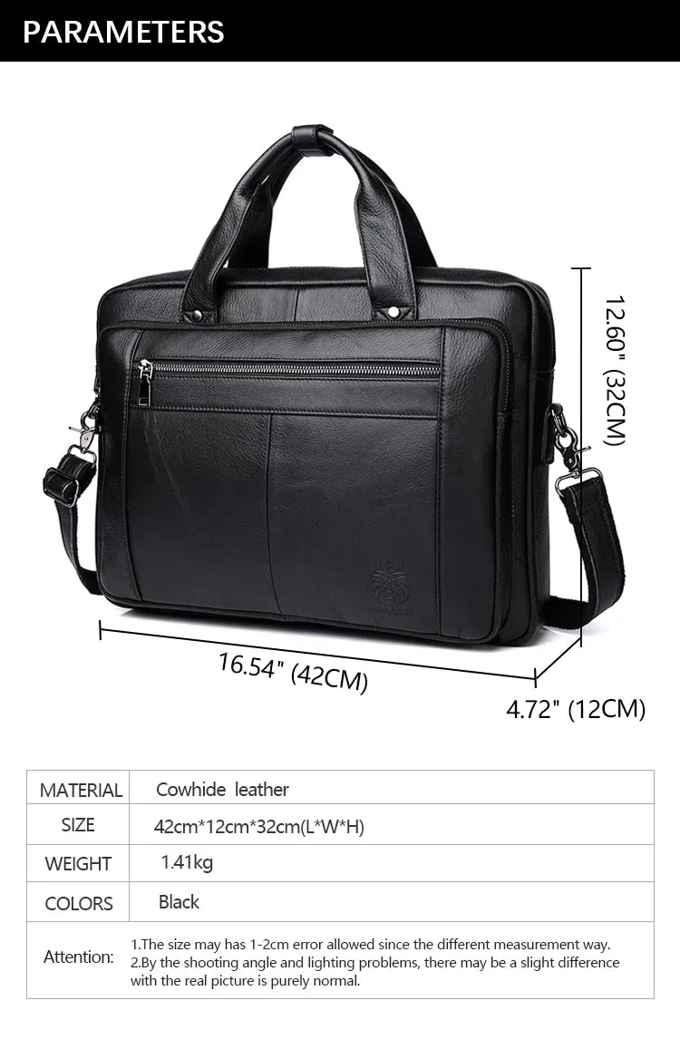 SCHLATUM Genuine Leather Bussiness Briefcases Black for Men luxury handbags Laptop Briefcase Bags 16 inch Office Computer bag