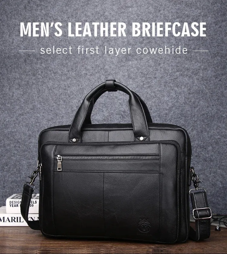 SCHLATUM Genuine Leather Bussiness Briefcases Black for Men luxury handbags Laptop Briefcase Bags 16 inch Office Computer bag
