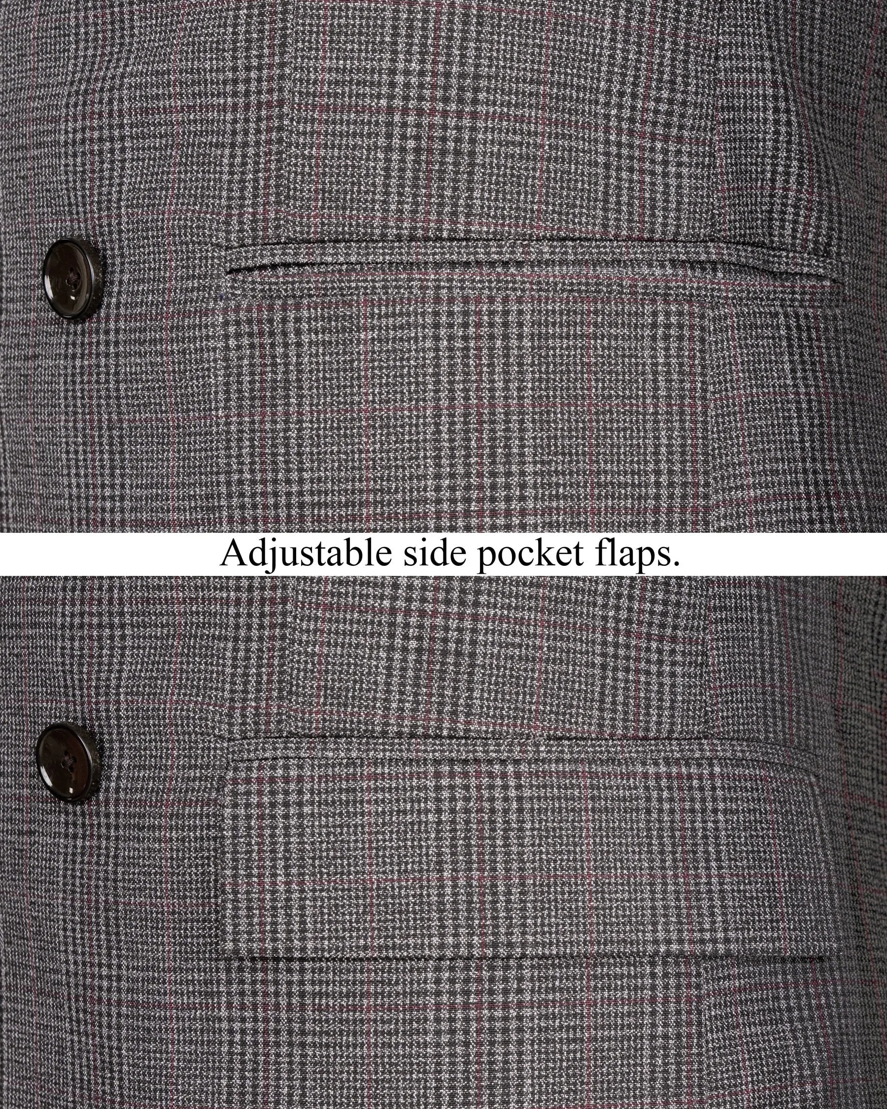 Scorpion Grey Subtle Plaid Double Breasted Wool Rich Blazer