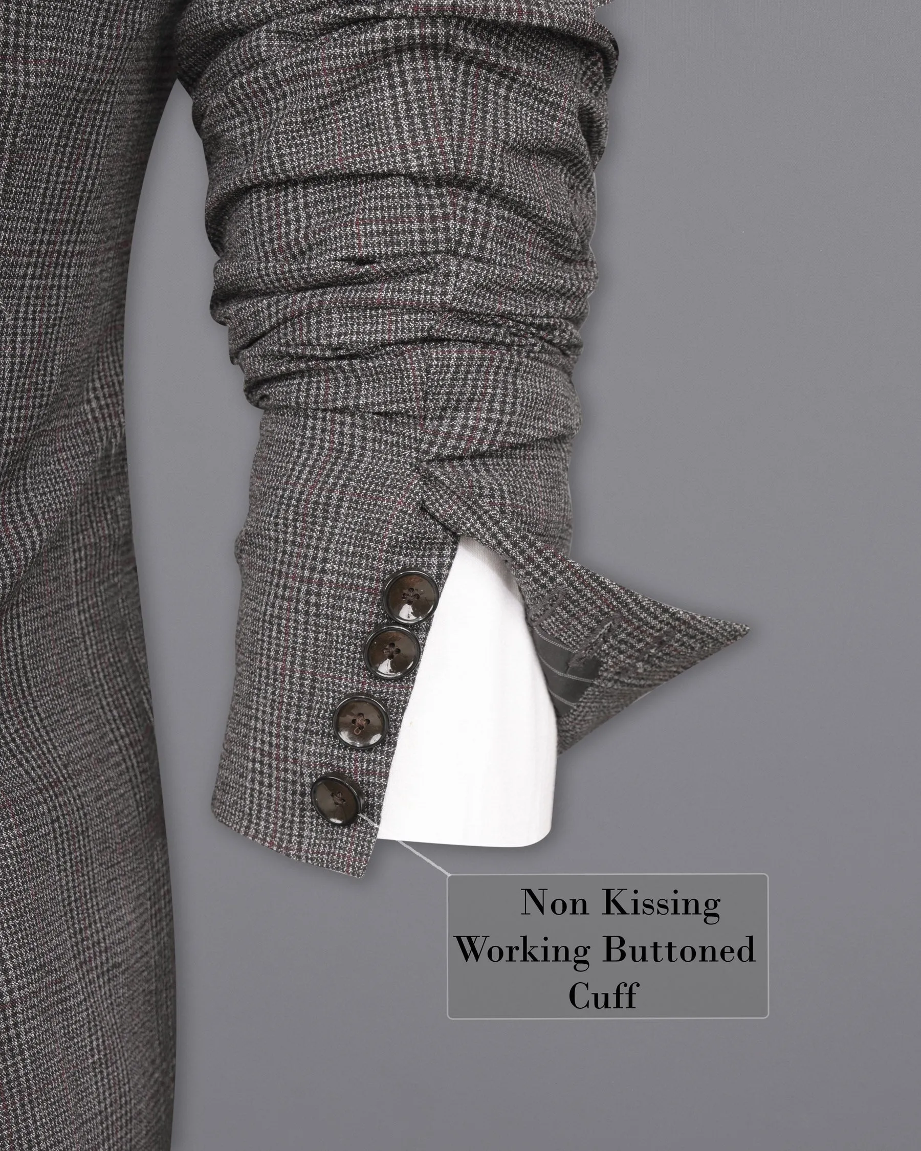 Scorpion Grey Subtle Plaid Double Breasted Wool Rich Blazer