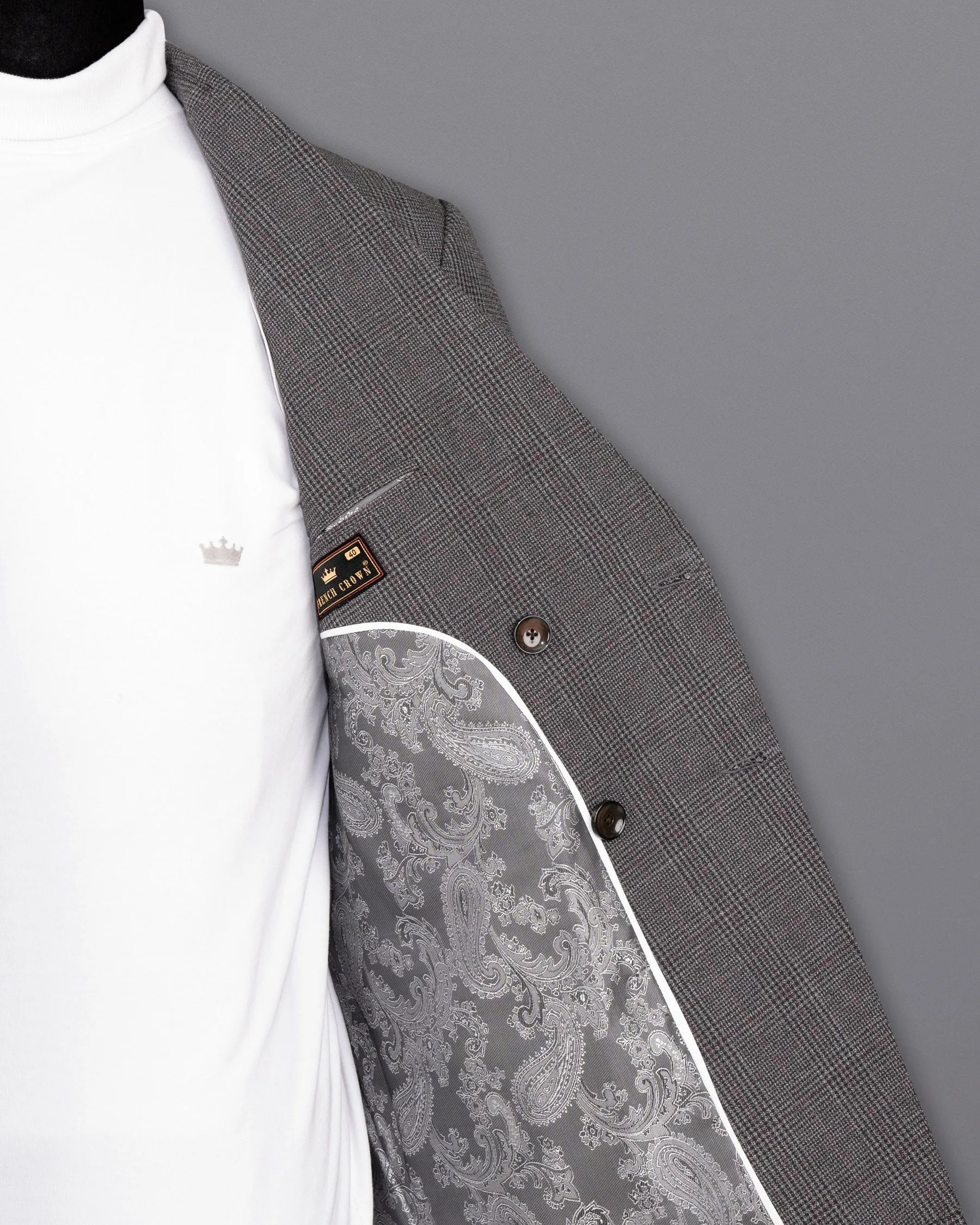 Scorpion Grey Subtle Plaid Double Breasted Wool Rich Blazer