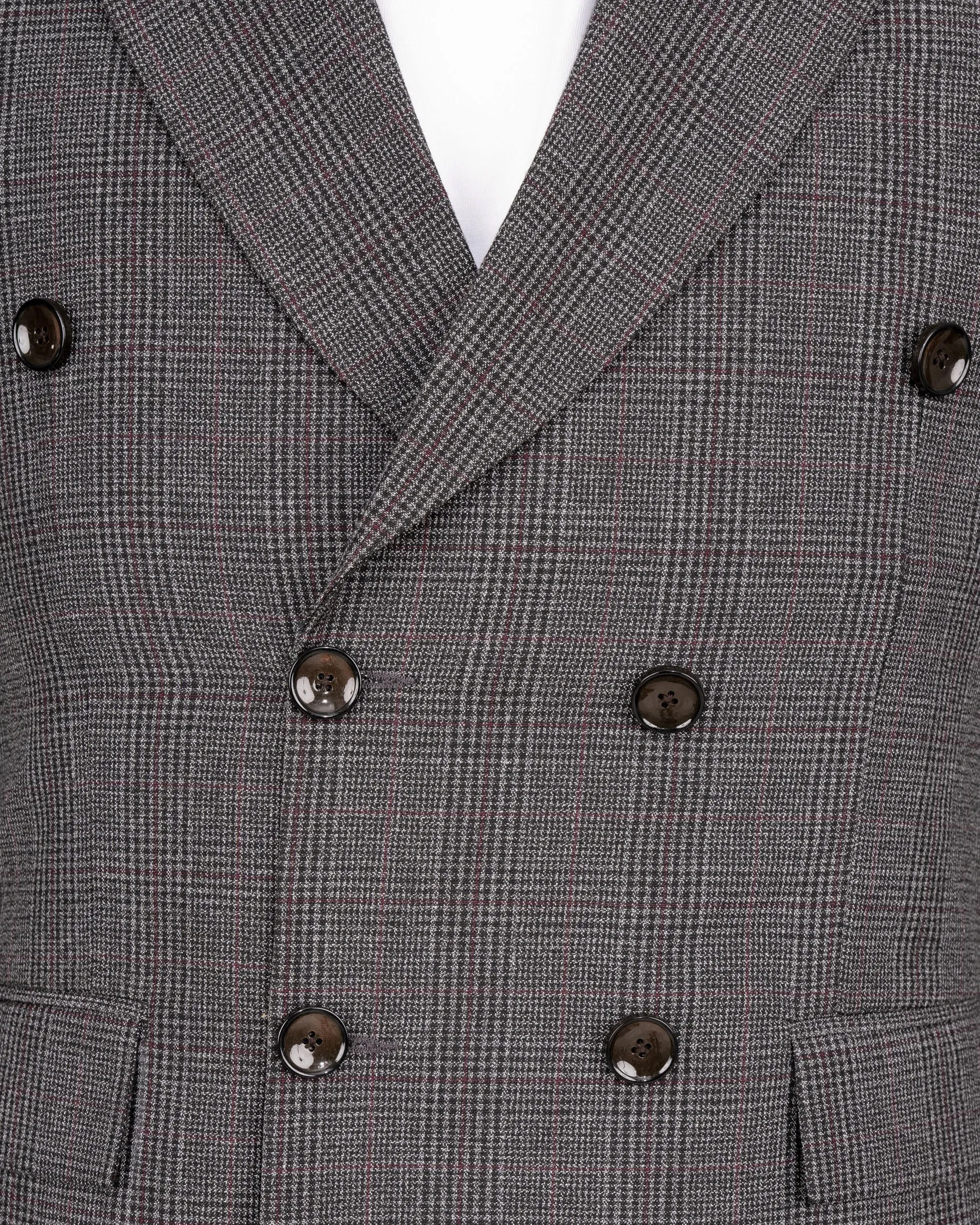 Scorpion Grey Subtle Plaid Double Breasted Wool Rich Blazer