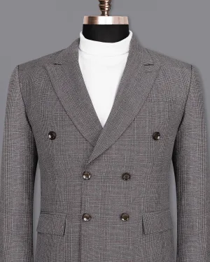 Scorpion Grey Subtle Plaid Double Breasted Wool Rich Blazer