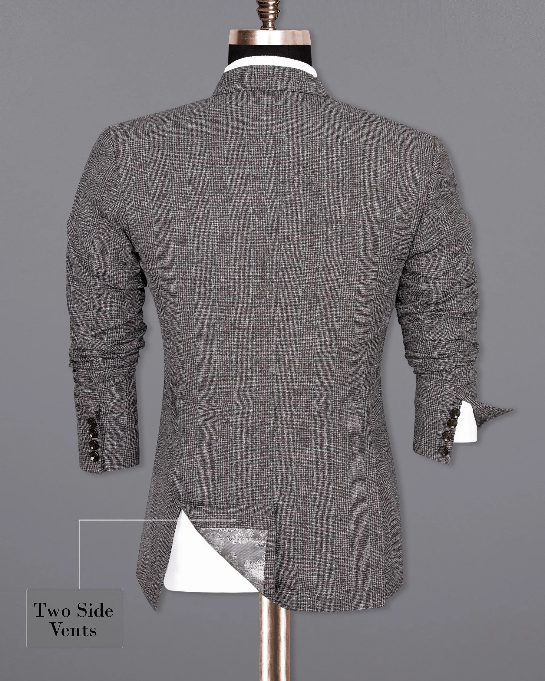 Scorpion Grey Subtle Plaid Double Breasted Wool Rich Blazer