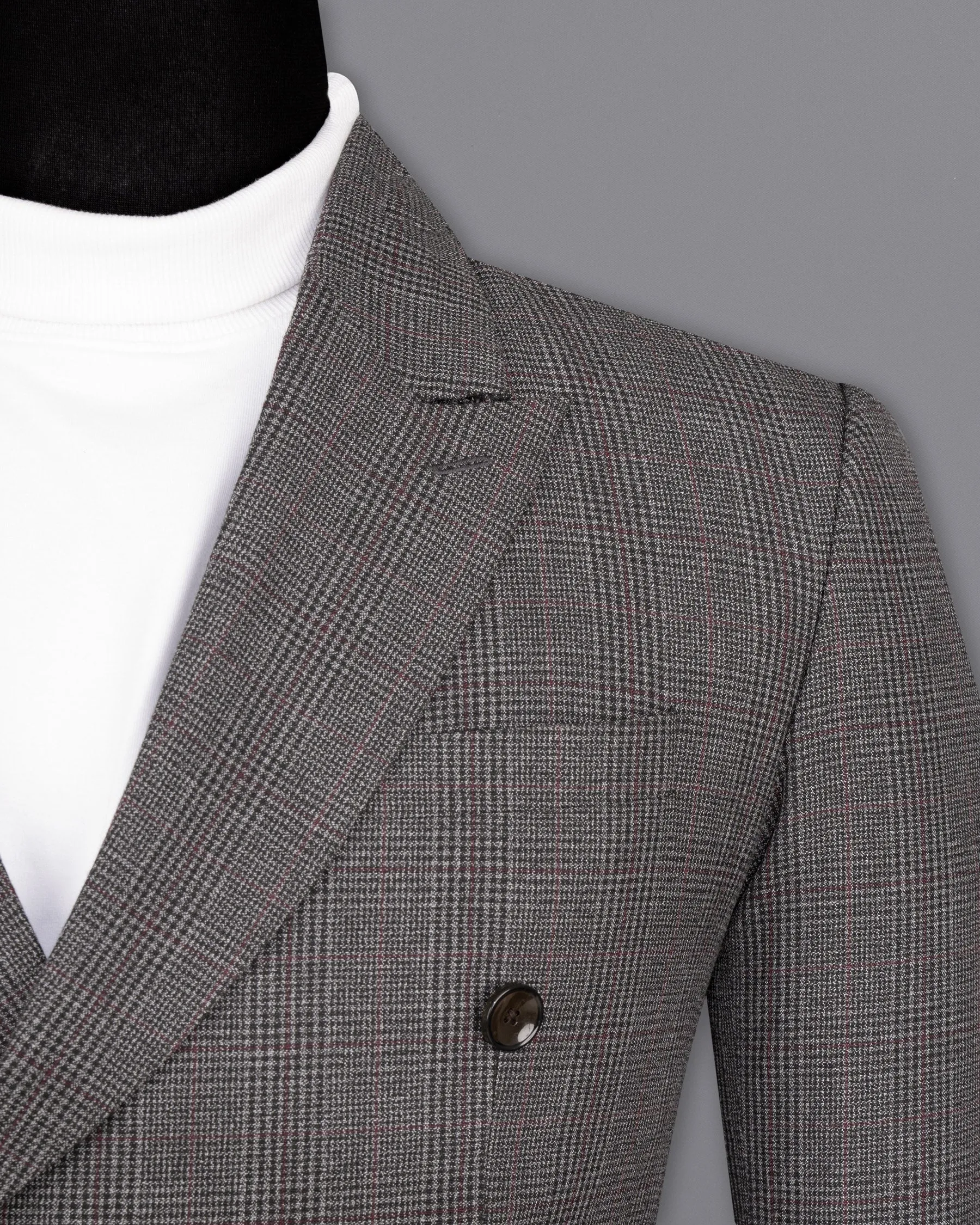 Scorpion Grey Subtle Plaid Double Breasted Wool Rich Blazer