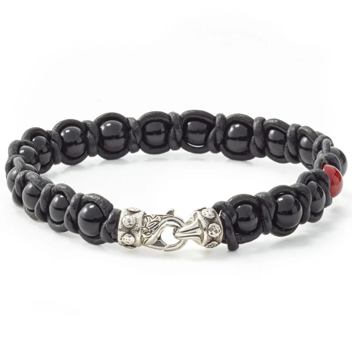 Scott Kay Leather and Bead Bracelet with Sterling Silver Lobster Clasp, 8.5 In Length