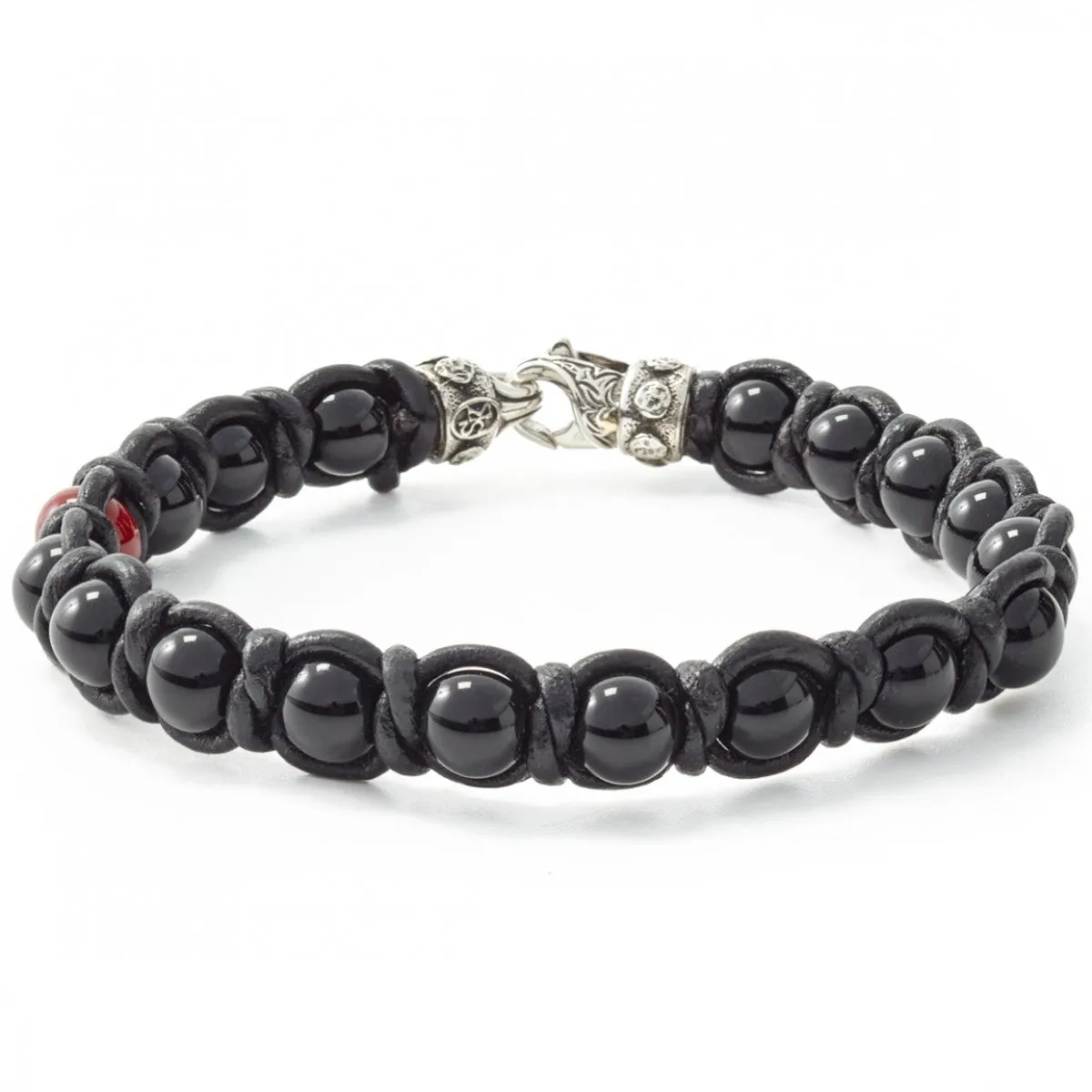 Scott Kay Leather and Bead Bracelet with Sterling Silver Lobster Clasp, 8.5 In Length