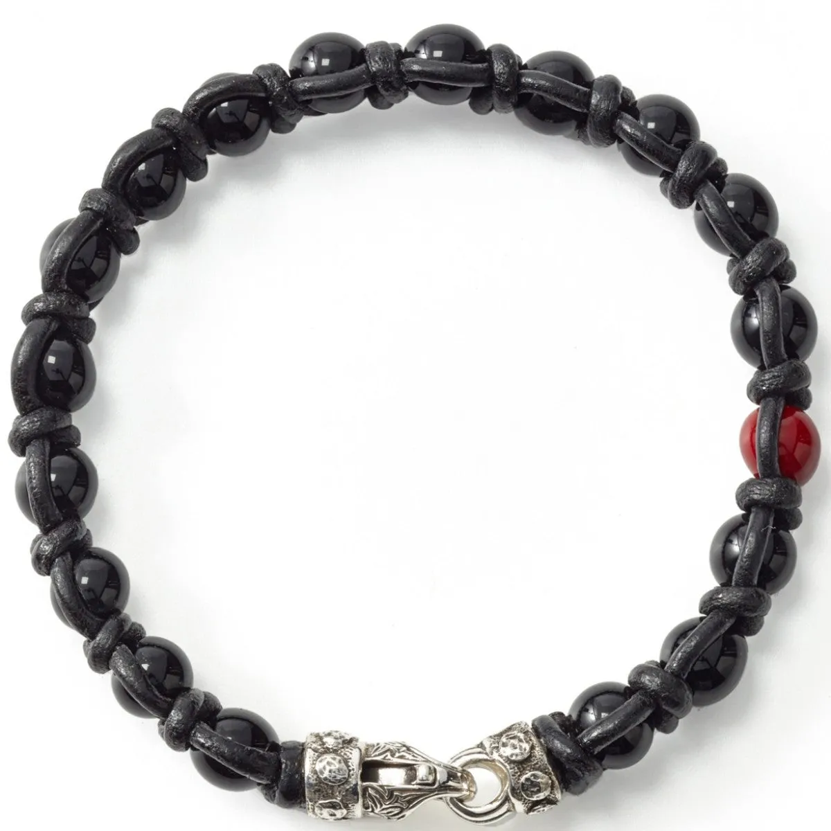 Scott Kay Leather and Bead Bracelet with Sterling Silver Lobster Clasp, 8.5 In Length