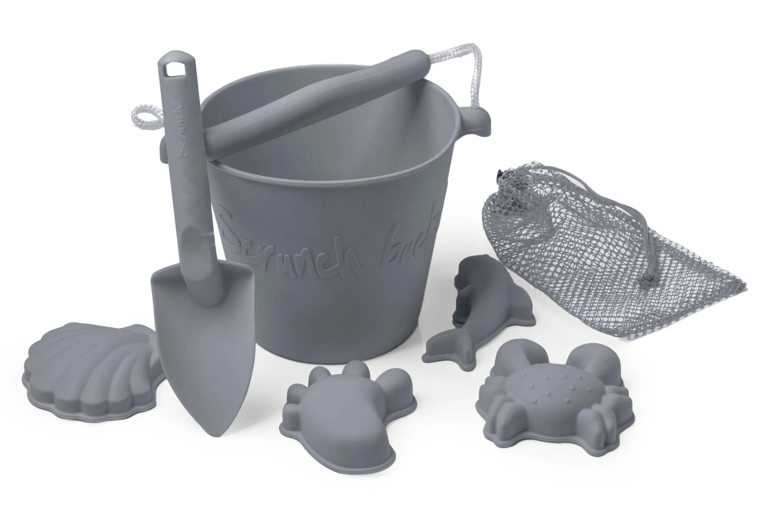 Scrunch Beach Bundle - Bucket, Spade & Moulds - Various Colours