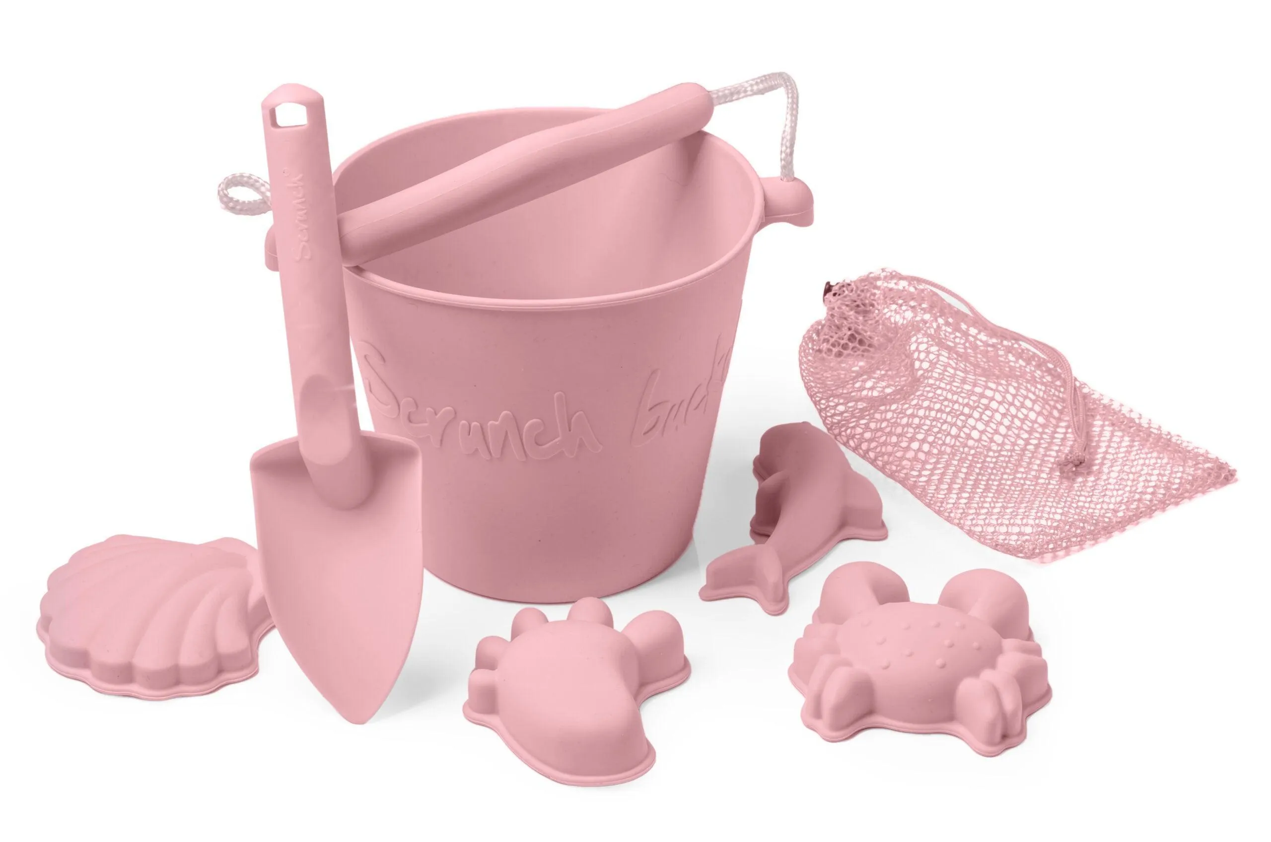 Scrunch Beach Bundle - Bucket, Spade & Moulds - Various Colours