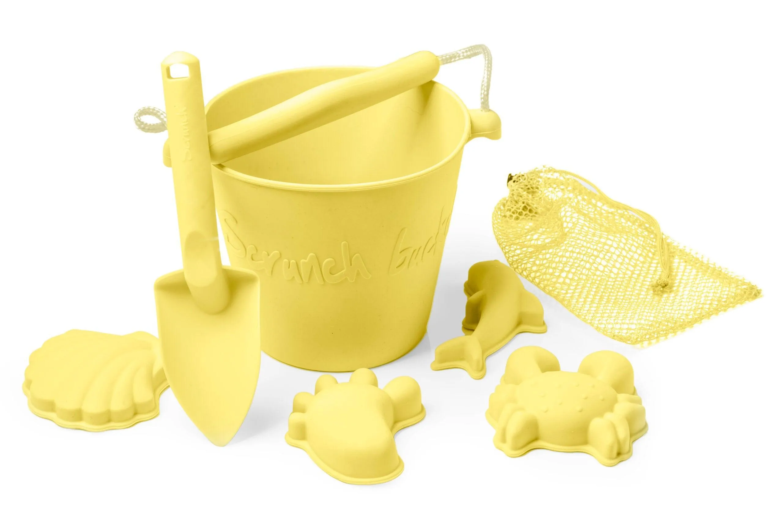 Scrunch Beach Bundle - Bucket, Spade & Moulds - Various Colours