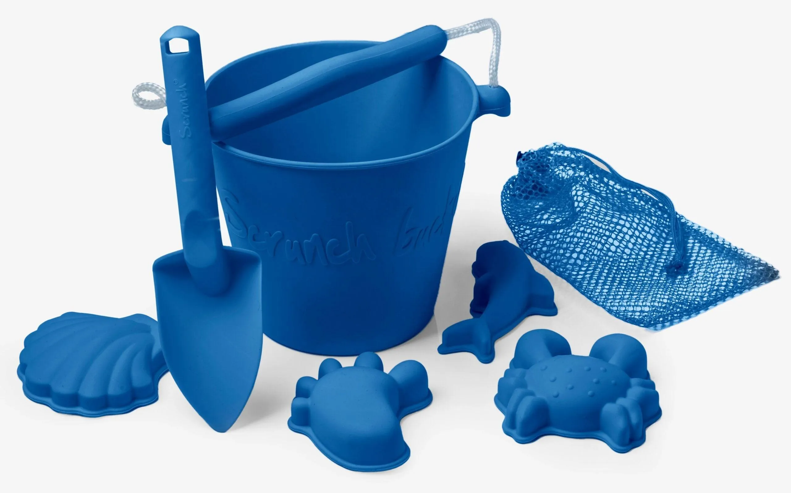 Scrunch Beach Bundle - Bucket, Spade & Moulds - Various Colours