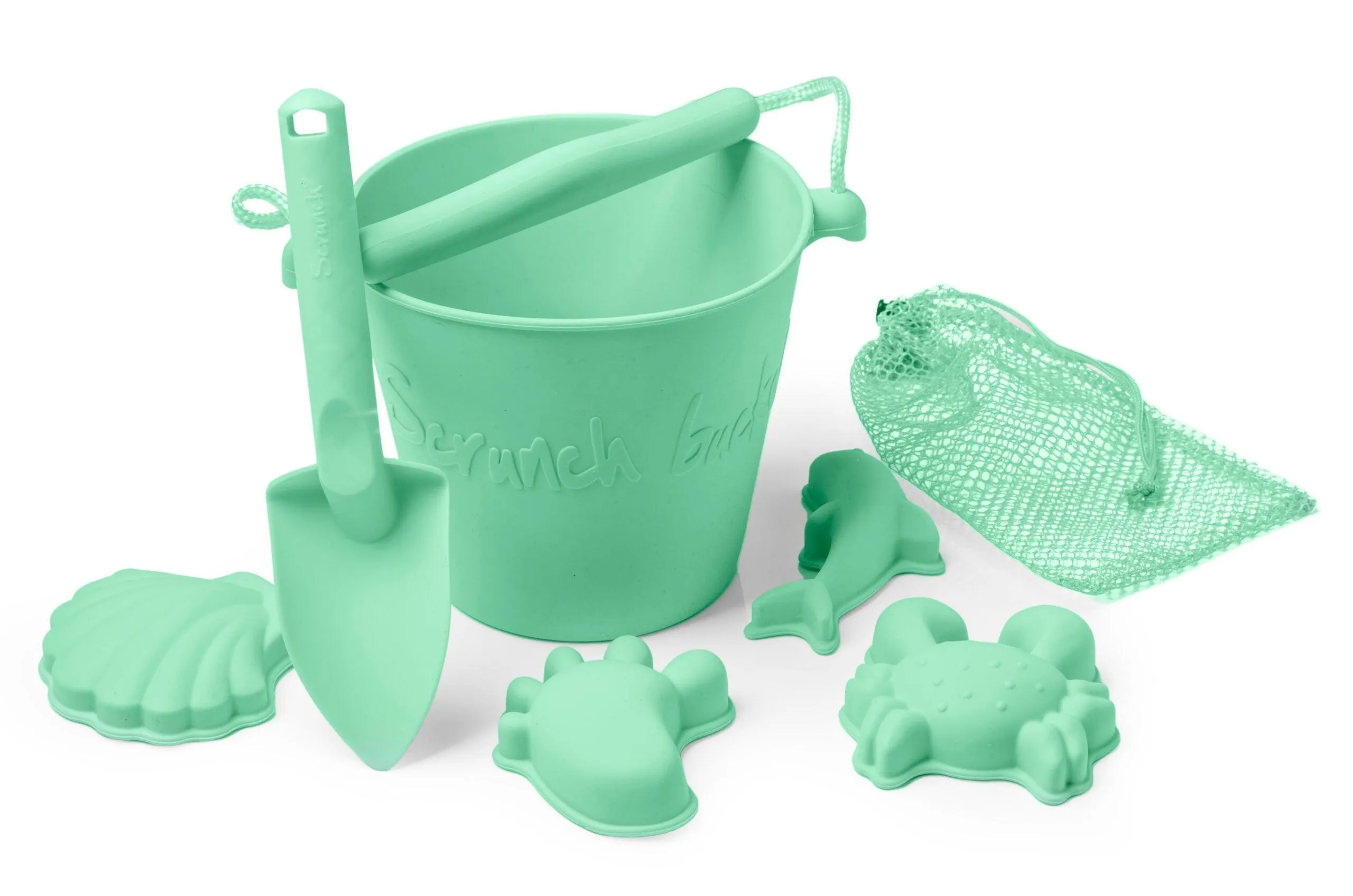 Scrunch Beach Bundle - Bucket, Spade & Moulds - Various Colours