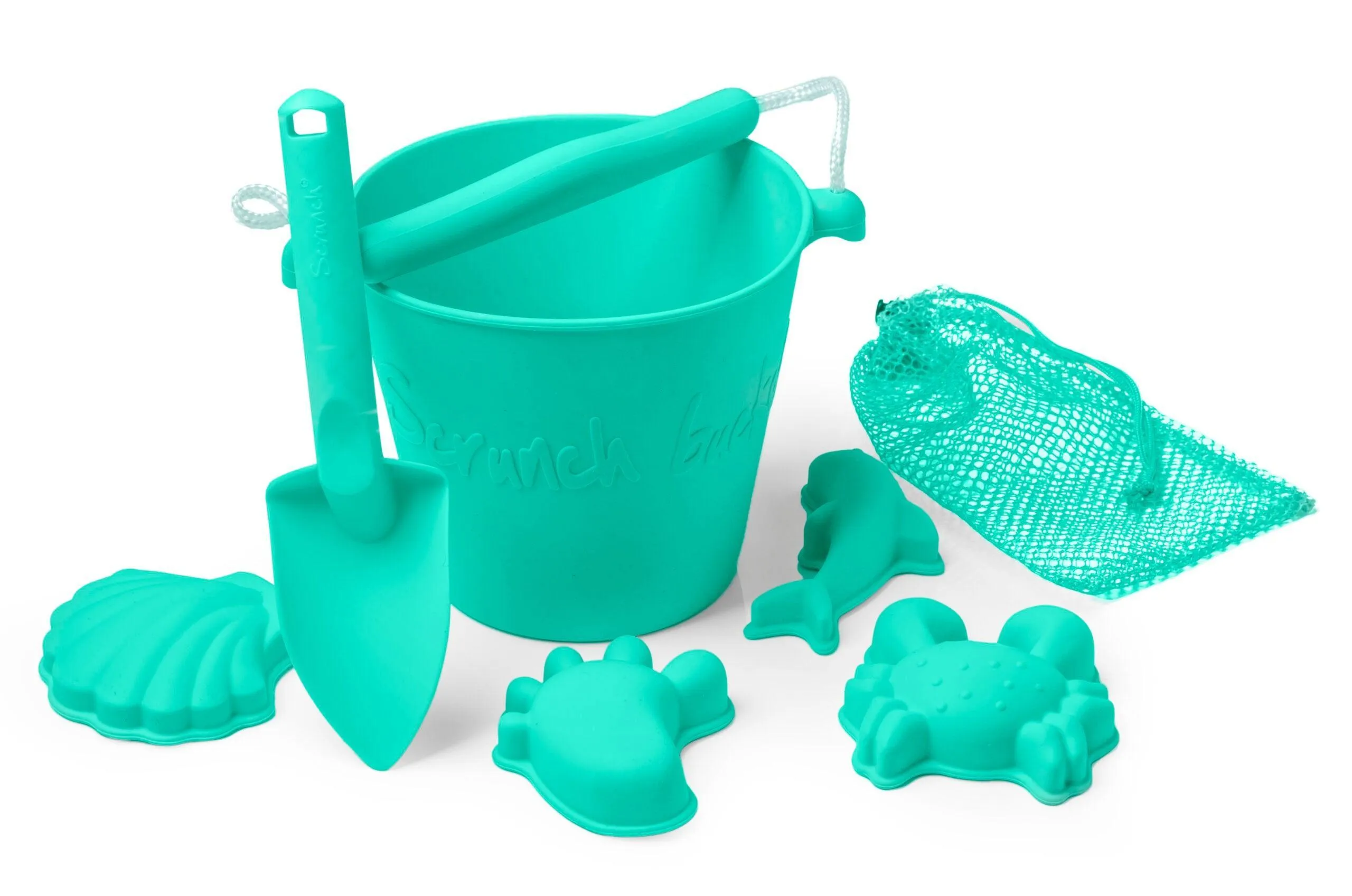 Scrunch Beach Bundle - Bucket, Spade & Moulds - Various Colours