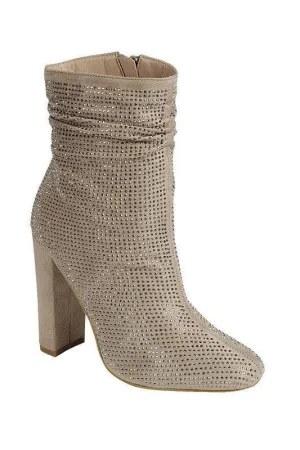 Sequined Slouched High Ankle Chunky High Heel Dressy Bootie