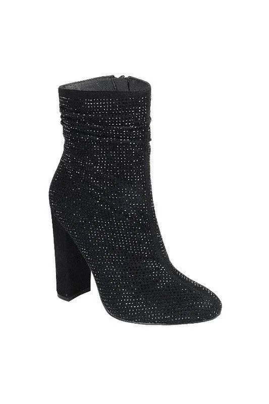 Sequined Slouched High Ankle Chunky High Heel Dressy Bootie