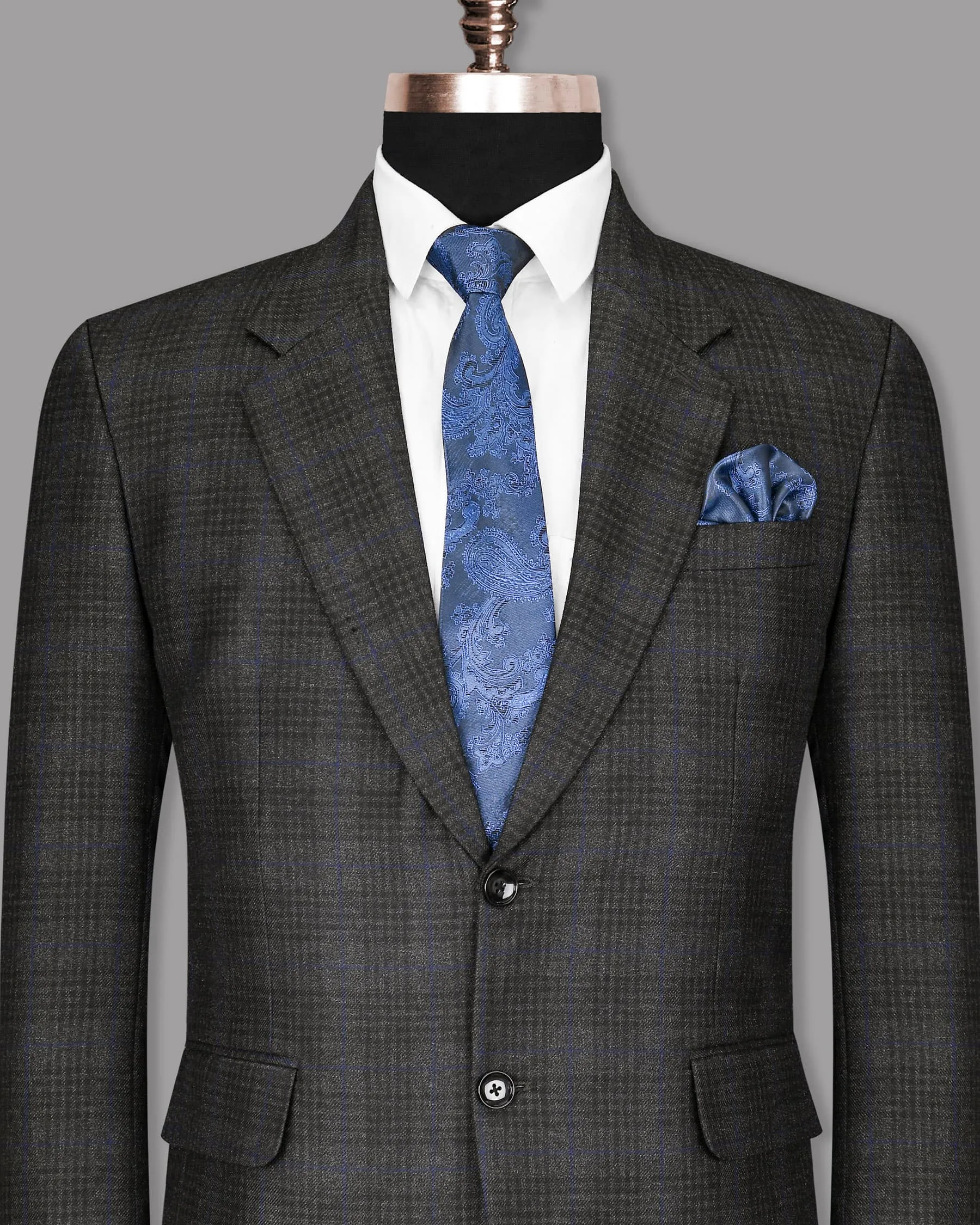 Shark Grey Plaid with Bunting Blue Windowpane Wool Rich Blazer