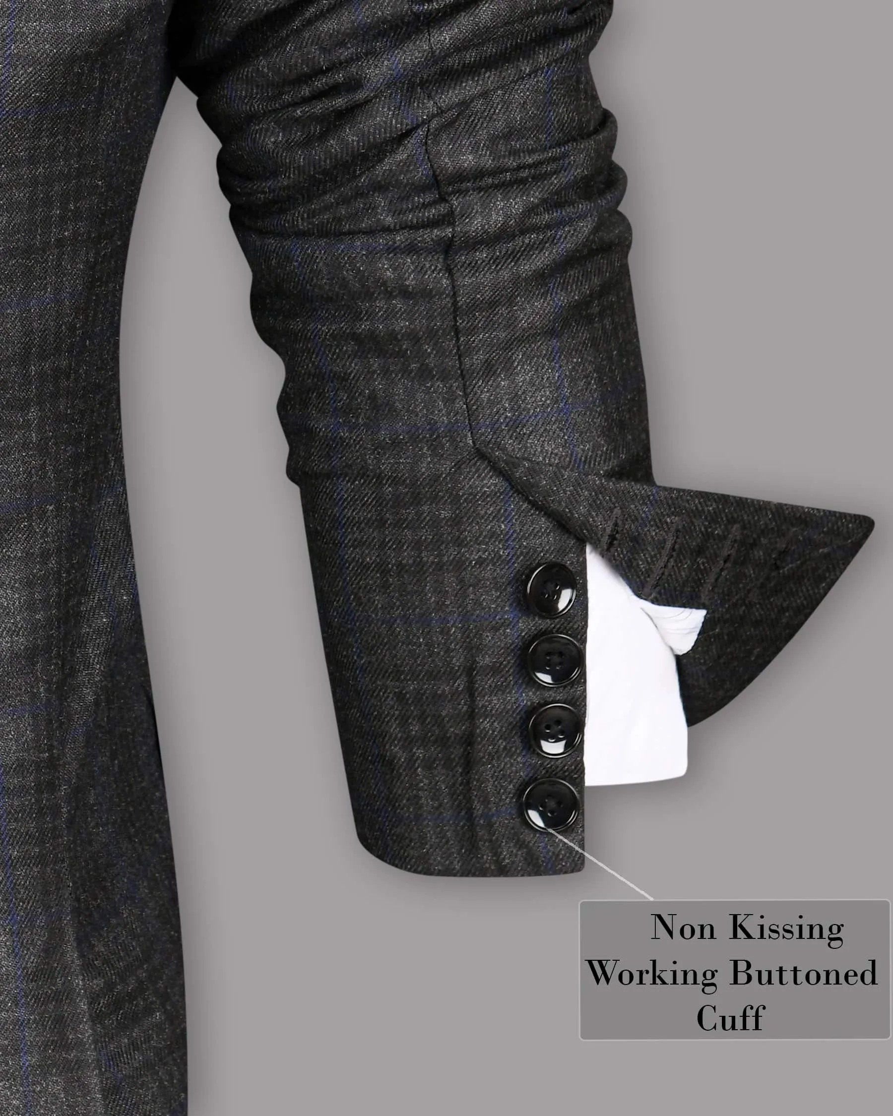 Shark Grey Plaid with Bunting Blue Windowpane Wool Rich Blazer