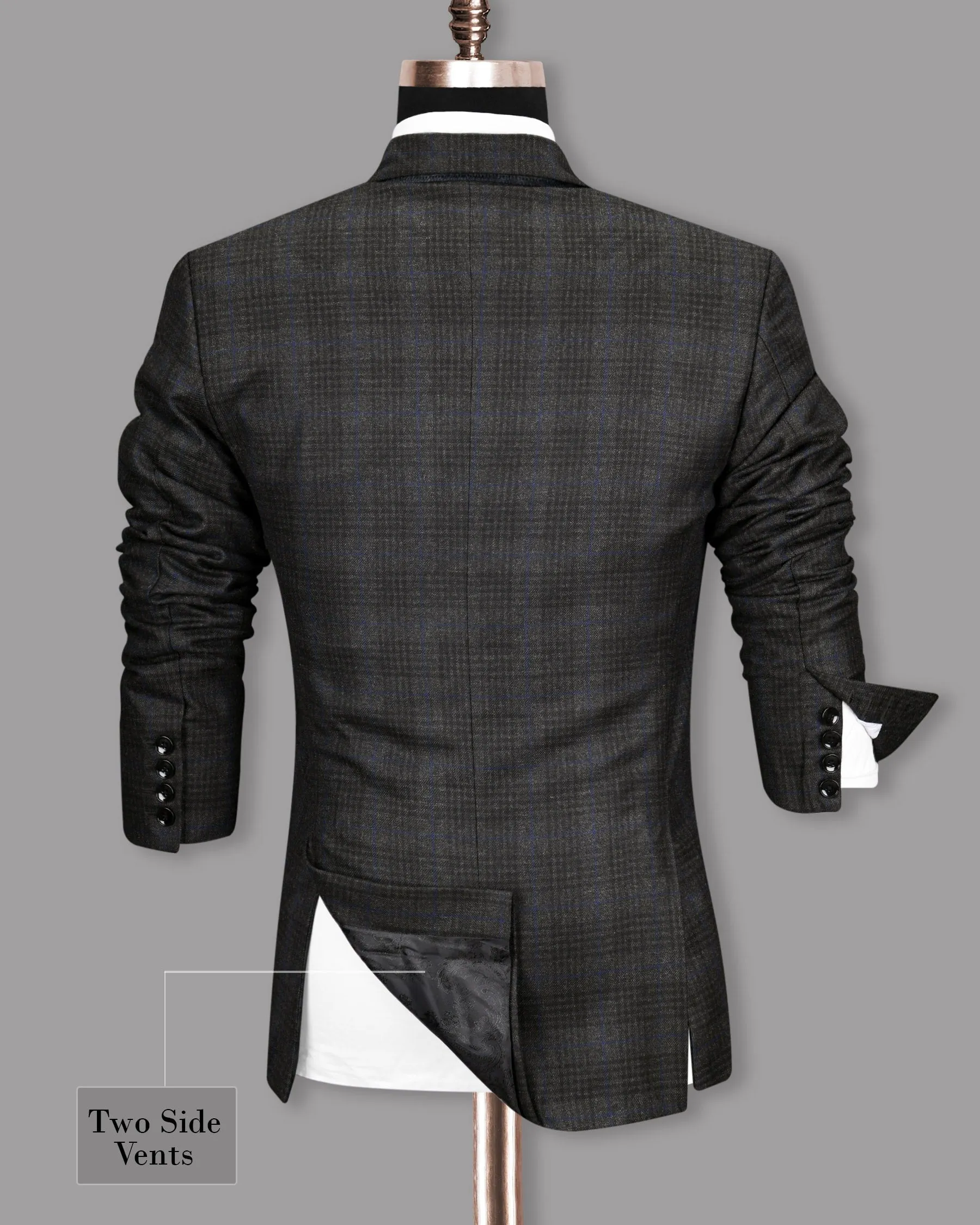 Shark Grey Plaid with Bunting Blue Windowpane Wool Rich Blazer