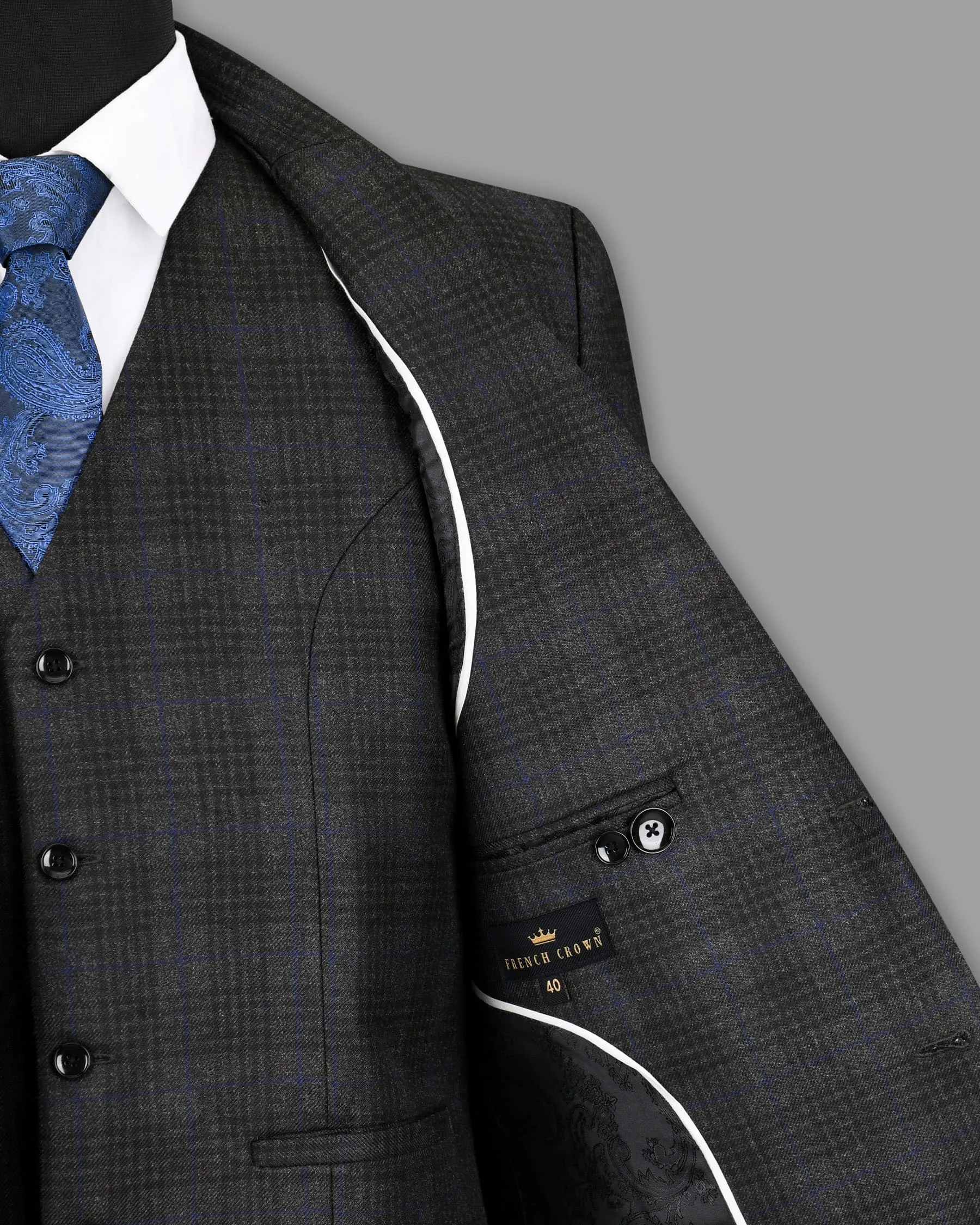 Shark Grey Plaid with Bunting Blue Windowpane Wool Rich Blazer