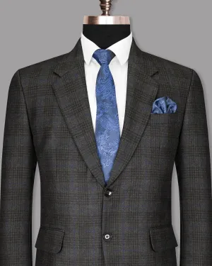 Shark Grey Plaid with Bunting Blue Windowpane Wool Rich Blazer