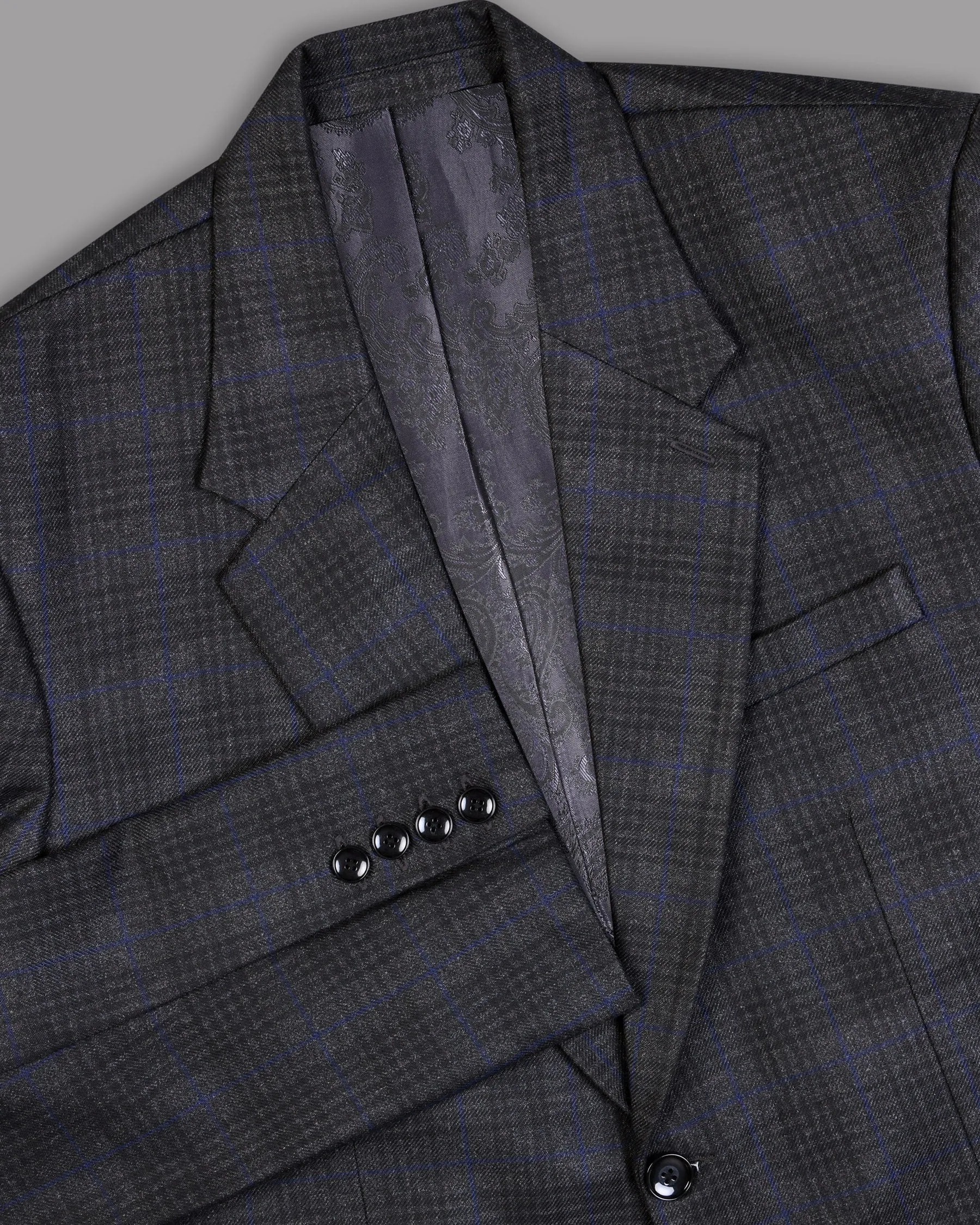 Shark Grey Plaid with Bunting Blue Windowpane Wool Rich Blazer